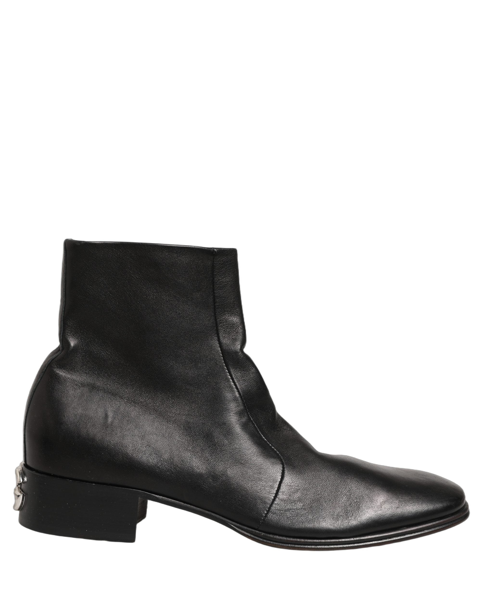 Black Leather Logo Short Ankle Boots Shoes