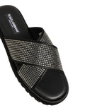 Black Strass Criss Cross Slide Sandals Shoes