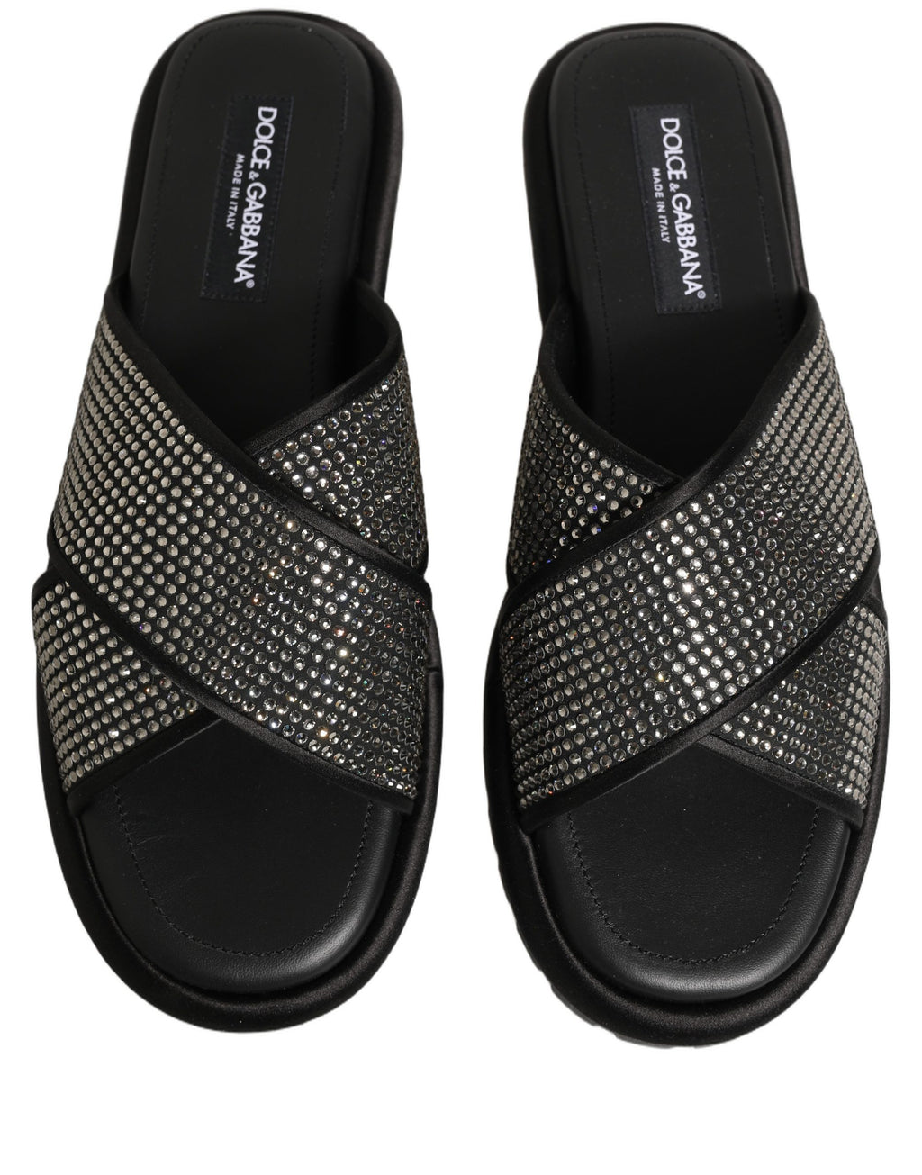 Black Strass Criss Cross Slide Sandals Shoes
