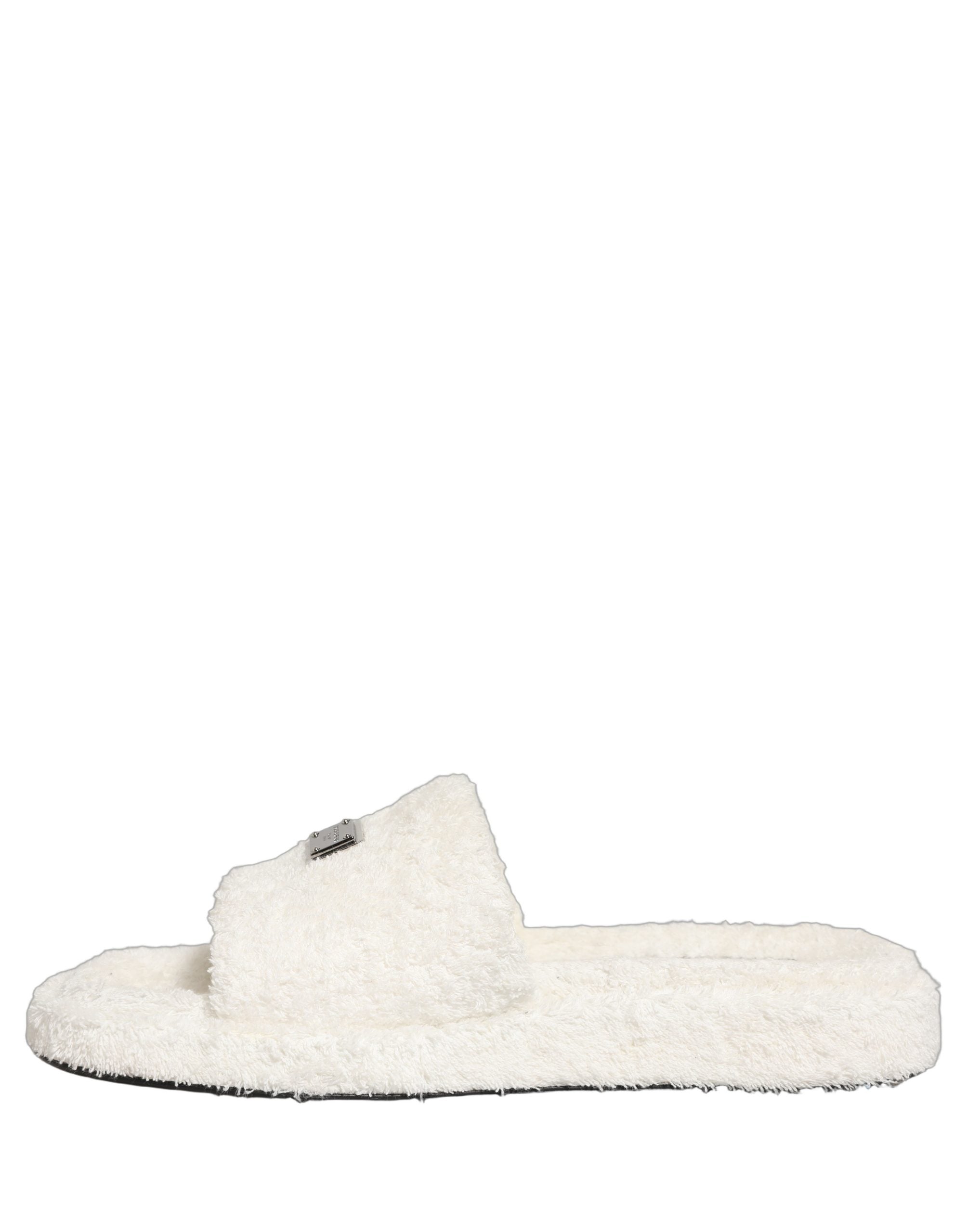White Faux Fur Flats Men Slides Sandals Shoes