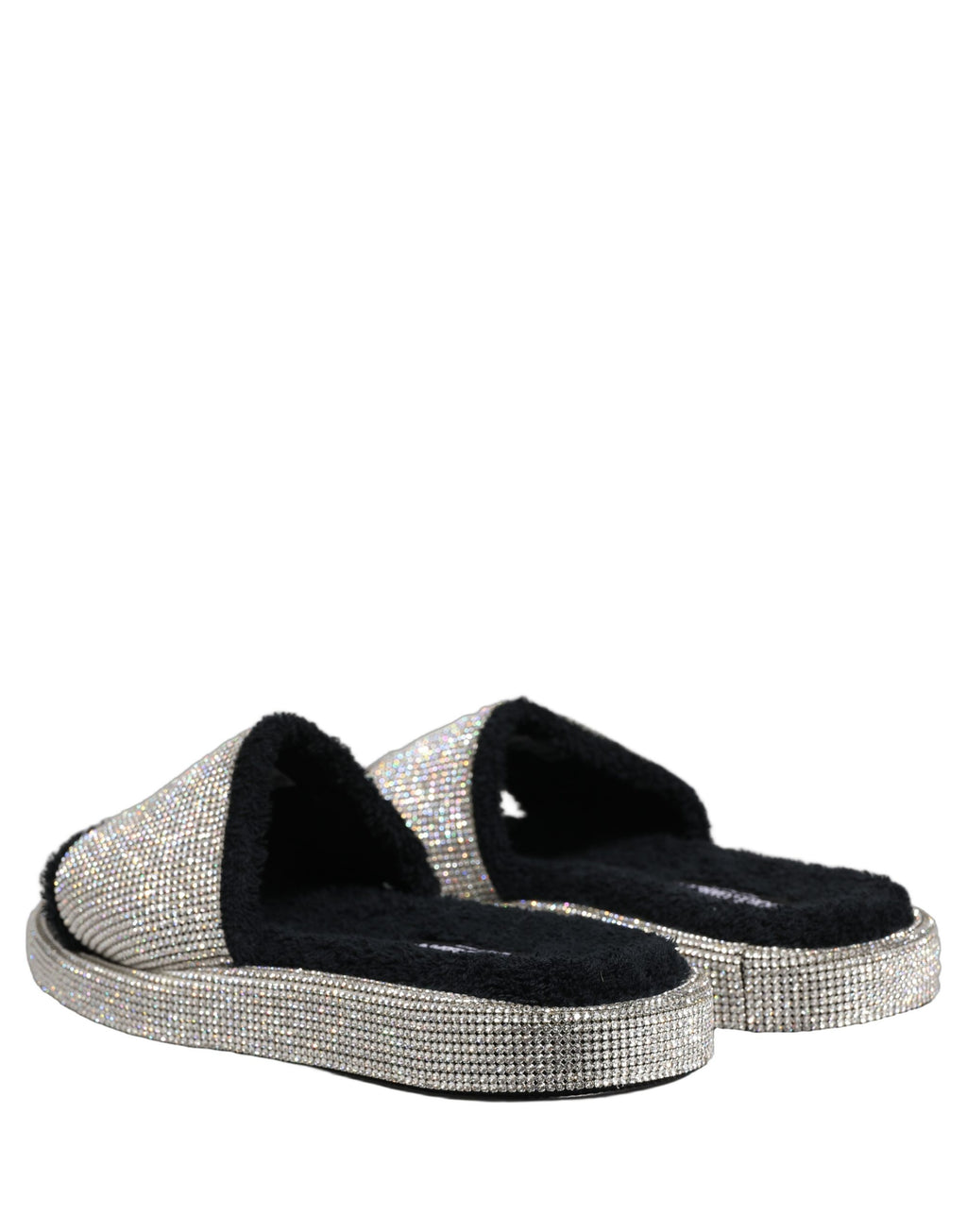Black Crystal Embellished Platform Men Slides Shoes