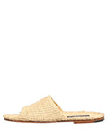 Beige Straw Raffia Slides Sandals Flats Shoes