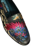 Black Jacquard Floral Loafers Men Dress Shoes