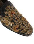 Black Velvet Embellished Dress Loafers Shoes