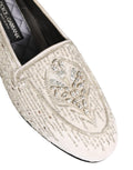 White Satin Embellished Dress Loafers Shoes