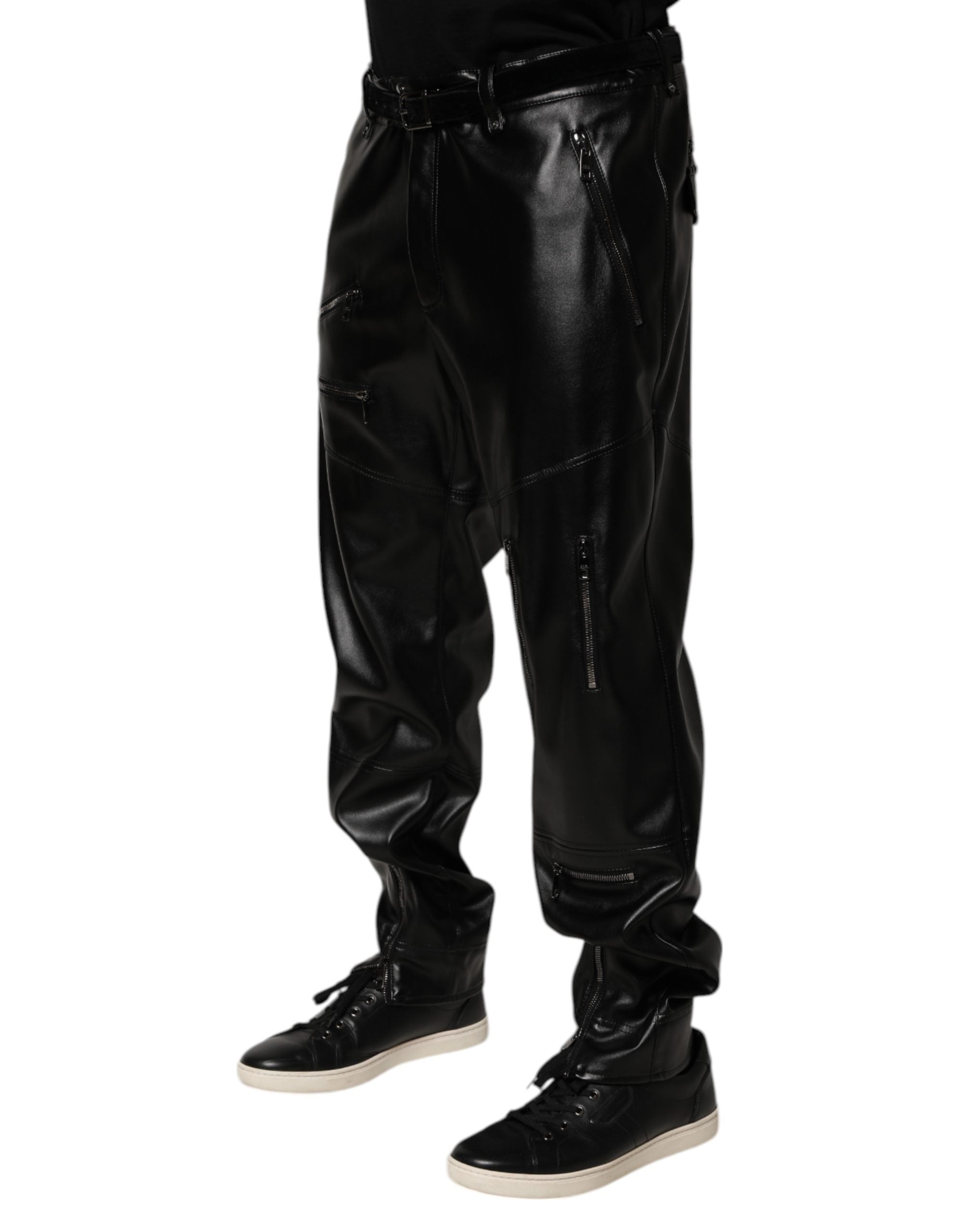 Black PU Leather Zipper Men Trouser Pants