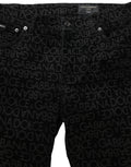 Black Logo Monogram Cotton Slim Denim Jeans