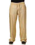 Yellow Straight Silk Mid Waist Chino Trouser Pants