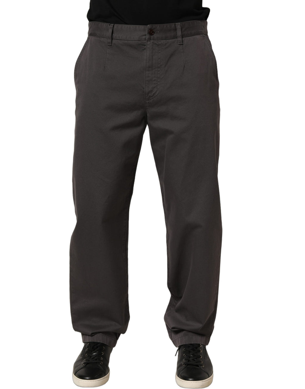 Dark Gray Cotton Straight Chino Trouser Pants