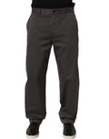 Dark Gray Cotton Straight Chino Trouser Pants