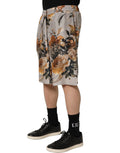 Beige Floral Print Silk Men Bermuda Shorts