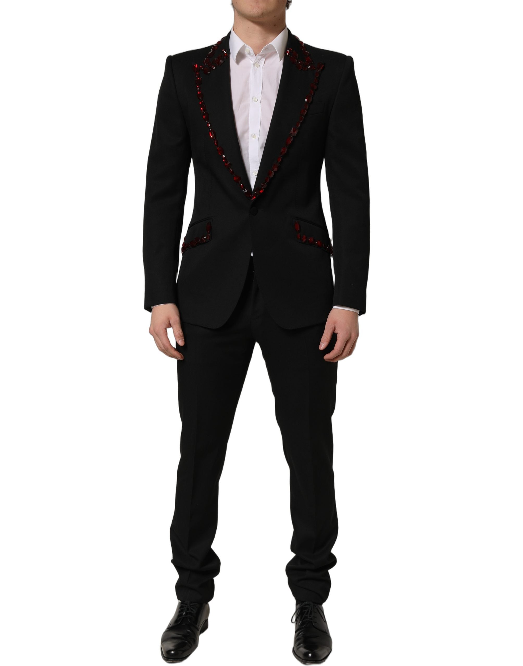 Black Wool Crystal Embellished 2 Piece Suit