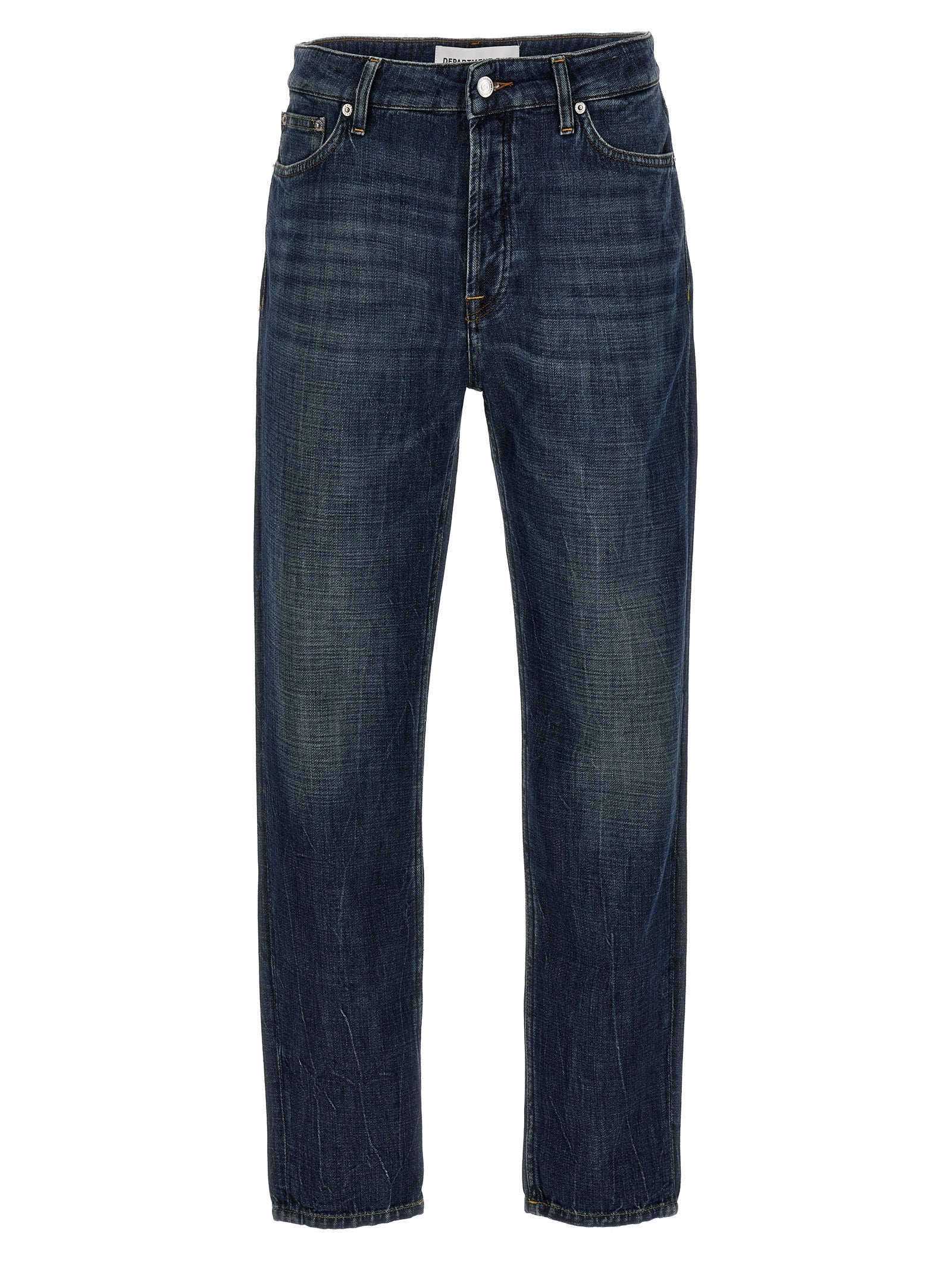 Blue Cotton Straight-Leg Jeans