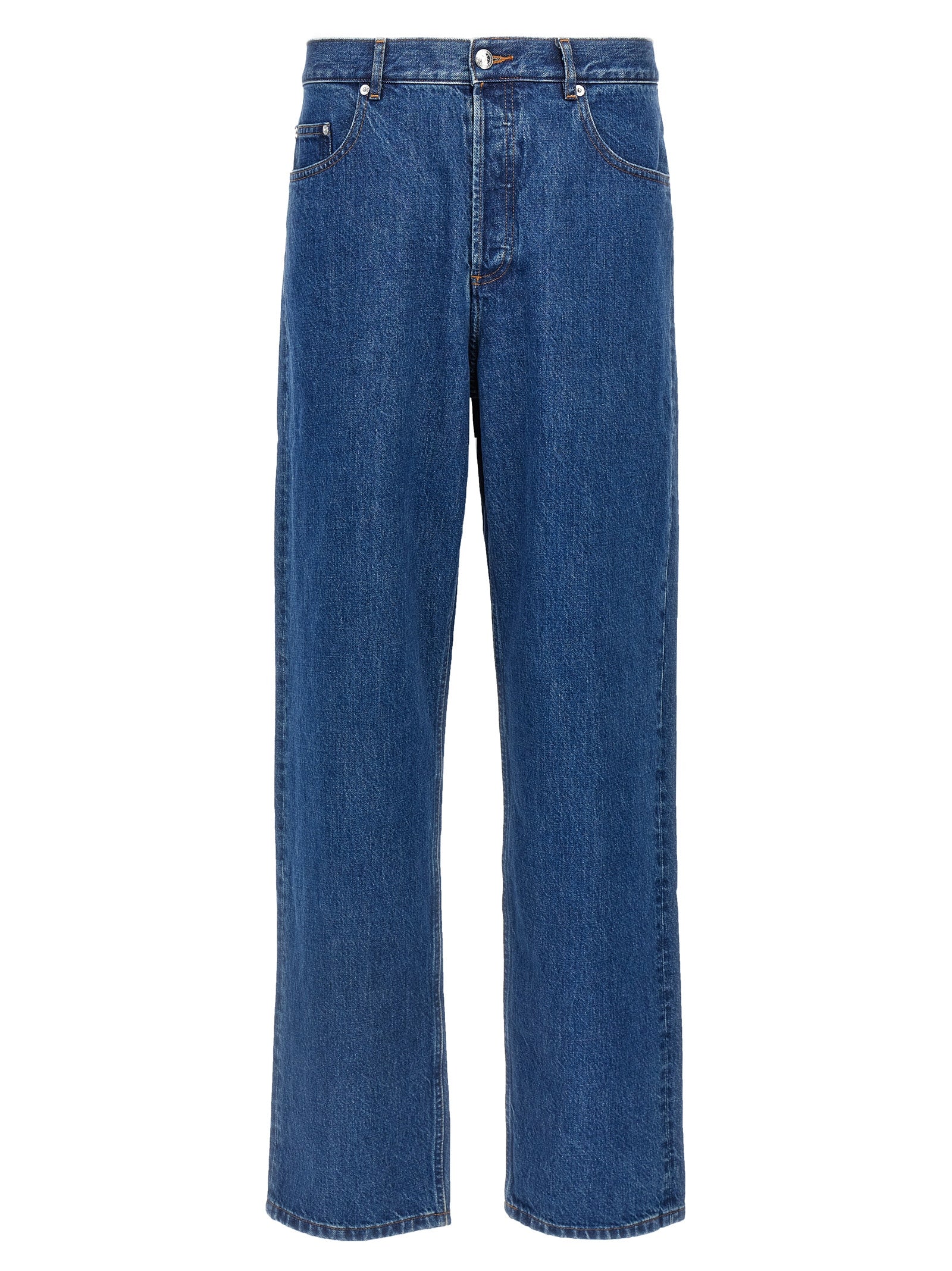 Blue Cotton Straight-Leg Jeans