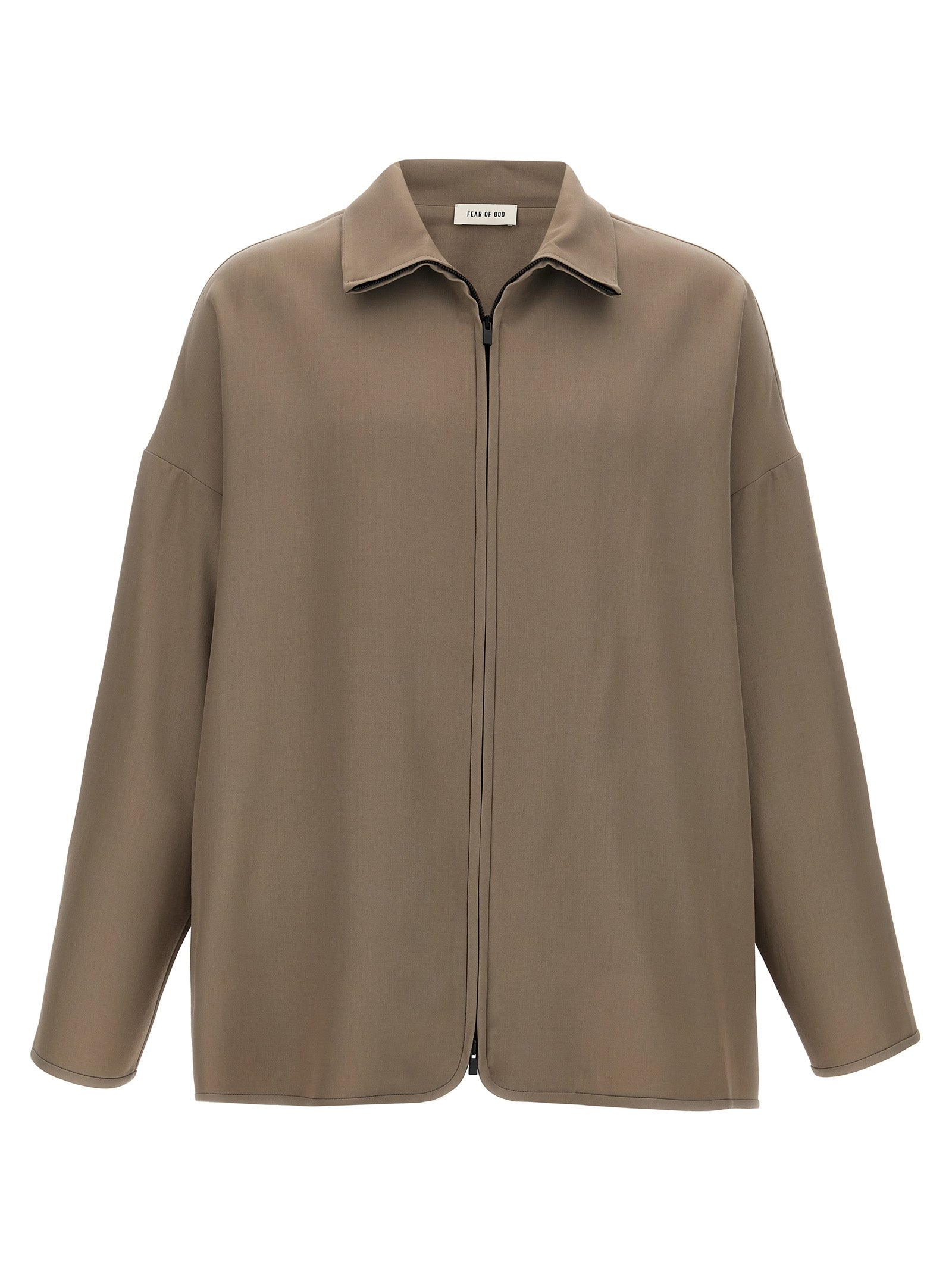 Beige Virgin Wool Full-Length Jacket