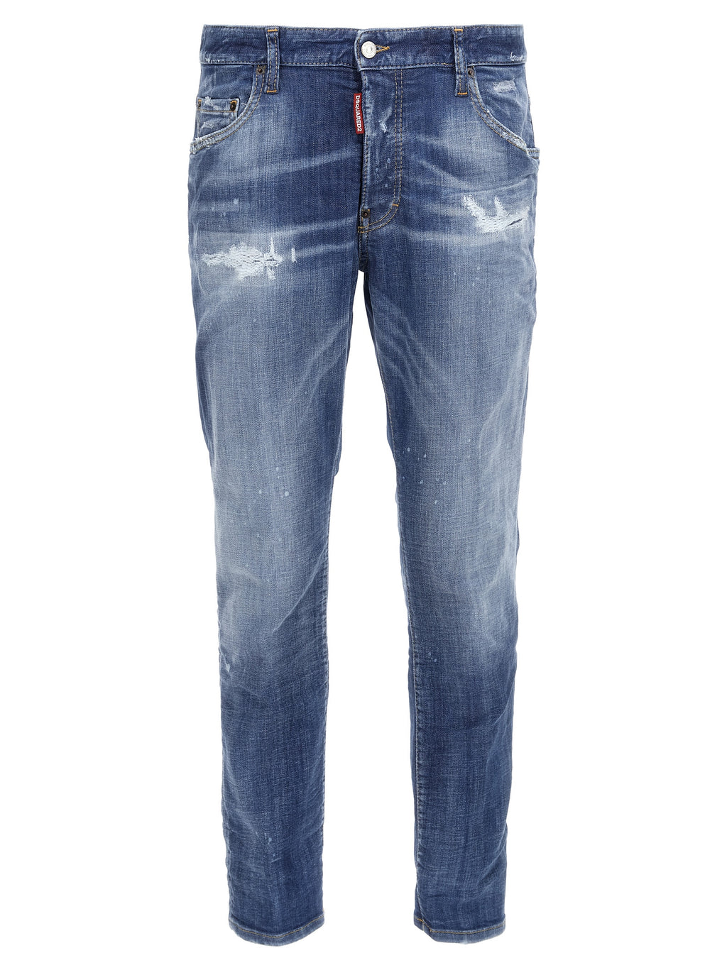 Blue Cotton Straight-Leg Jeans