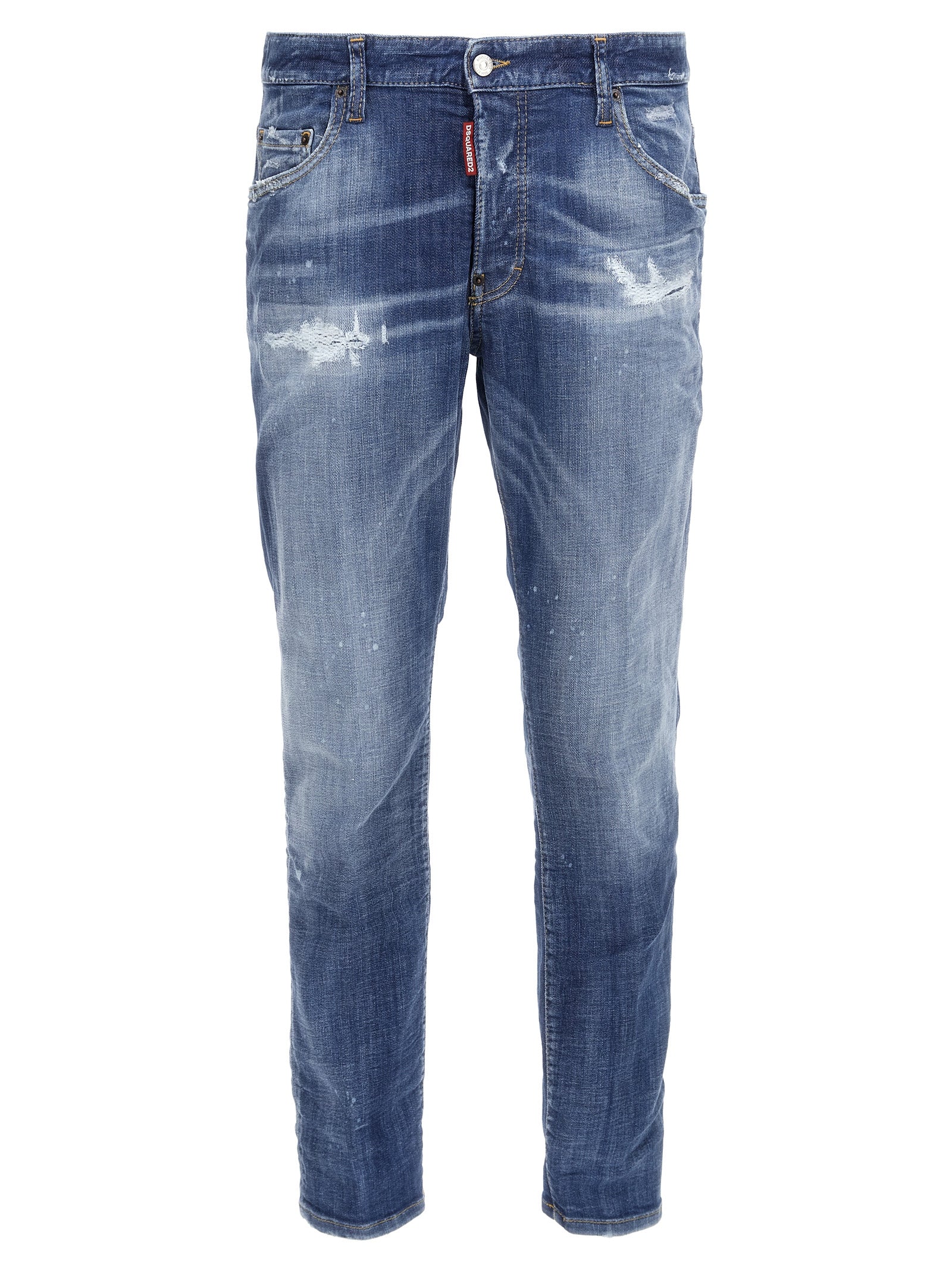Blue Cotton Straight-Leg Jeans