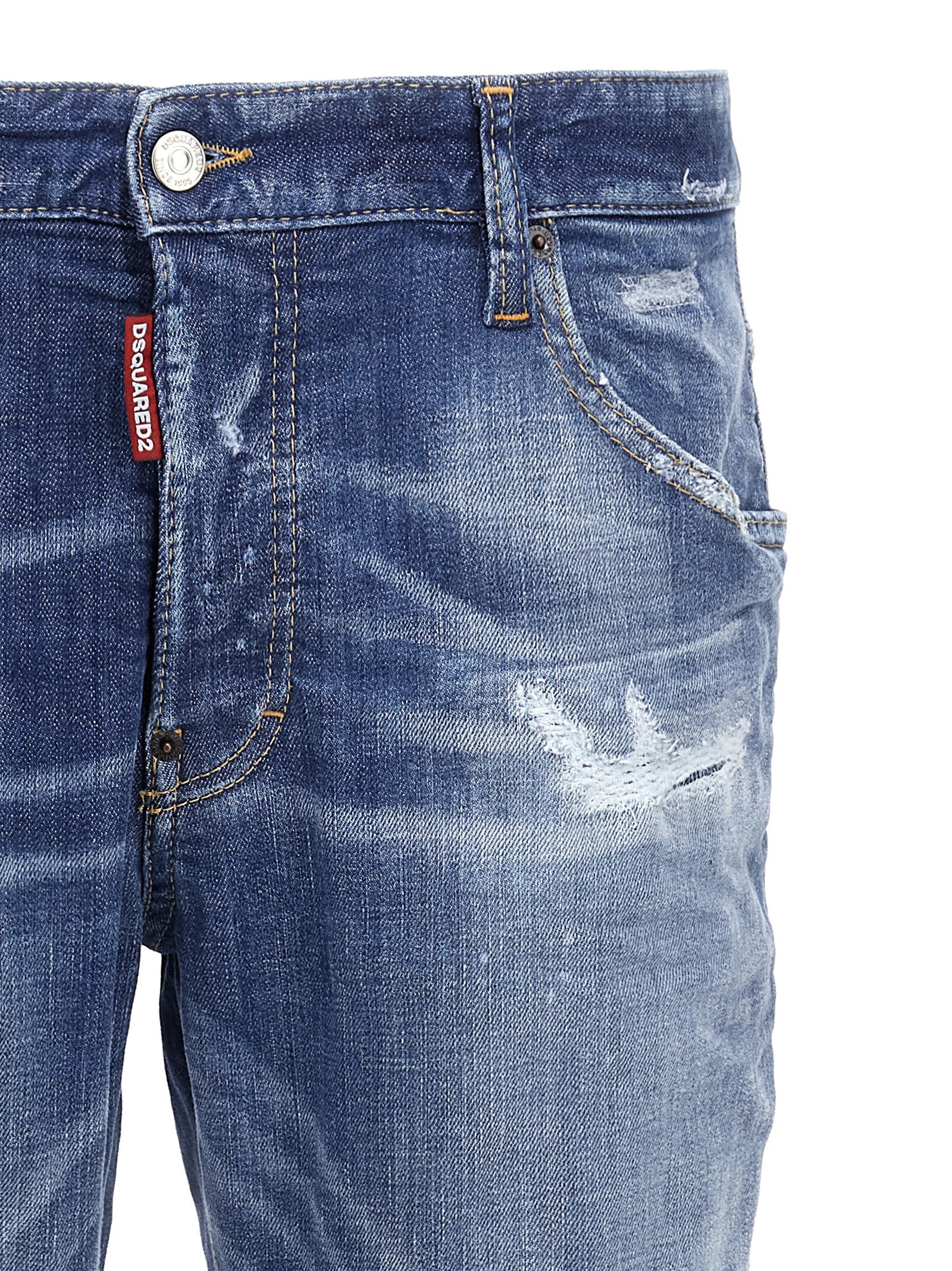 Blue Cotton Straight-Leg Jeans
