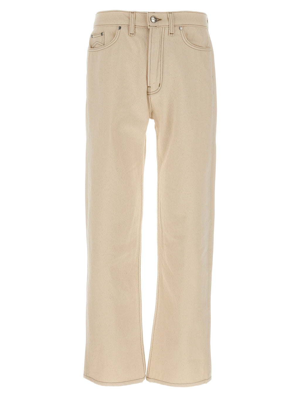 Beige Cotton Straight-Leg Jeans