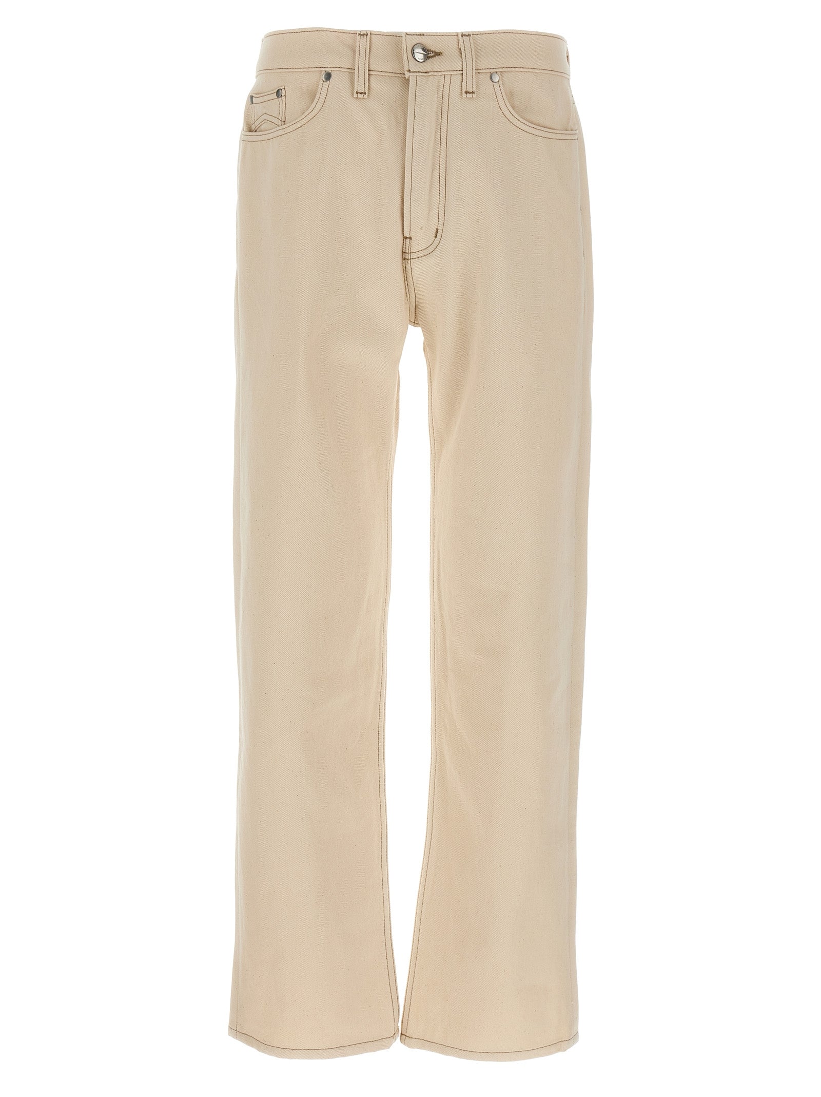 Beige Cotton Straight-Leg Jeans