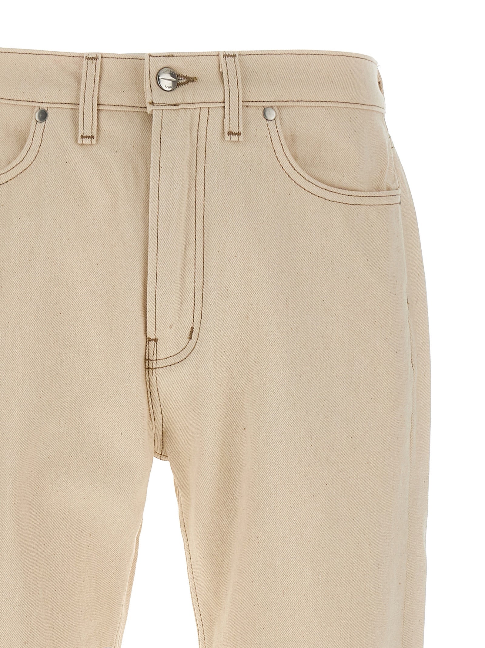 Beige Cotton Straight-Leg Jeans