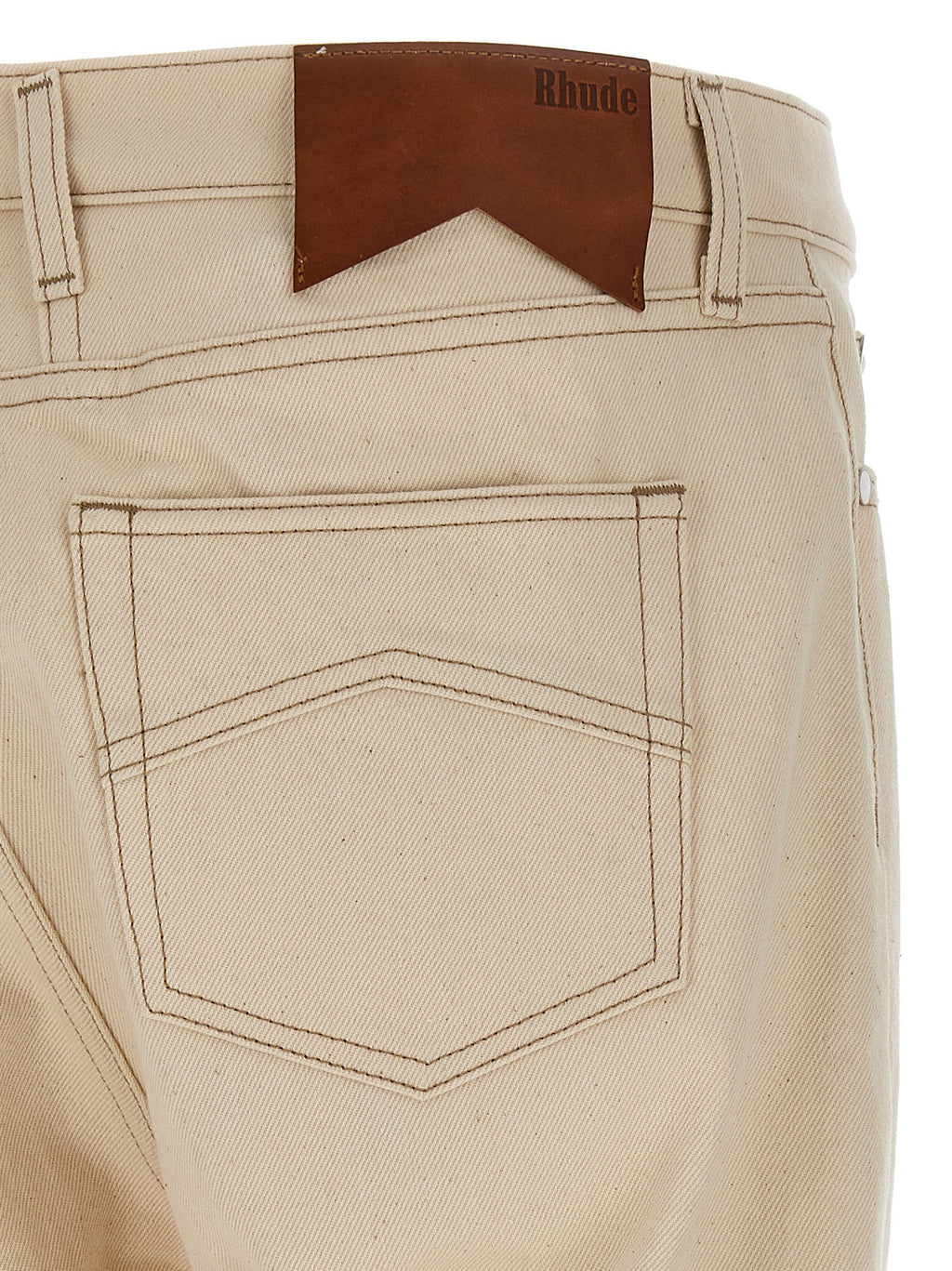 Beige Cotton Straight-Leg Jeans