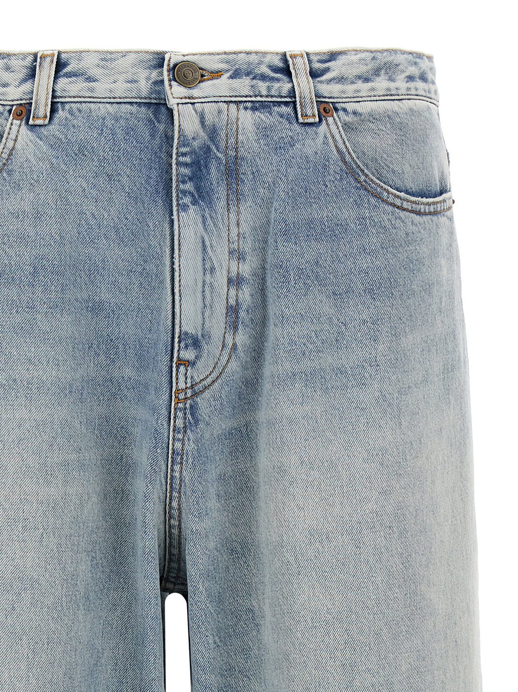 Blue Cotton Straight-Leg Jeans