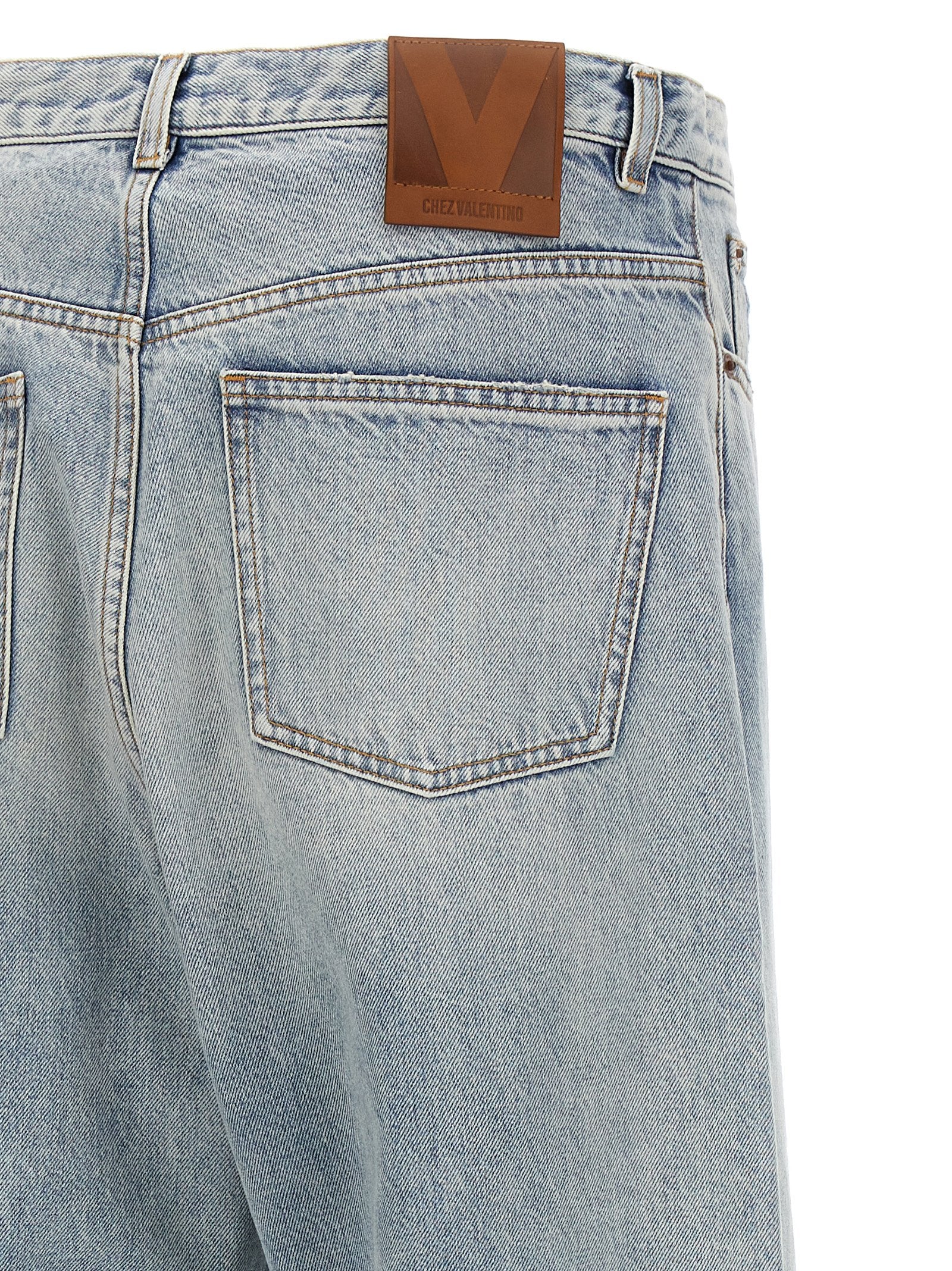 Blue Cotton Straight-Leg Jeans