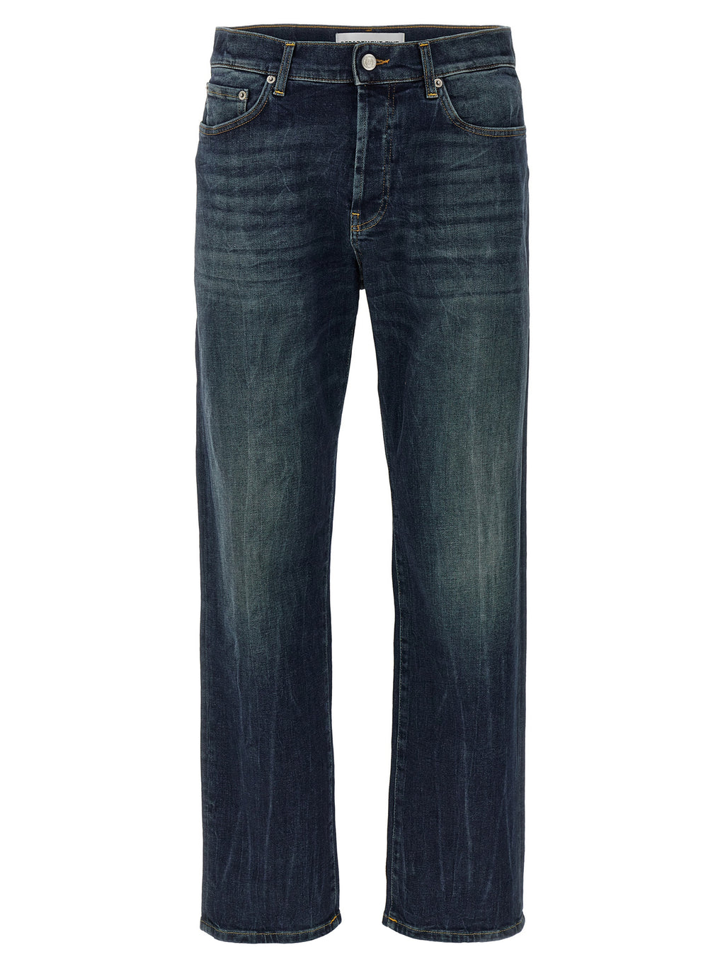 Blue Cotton Straight-Leg Jeans