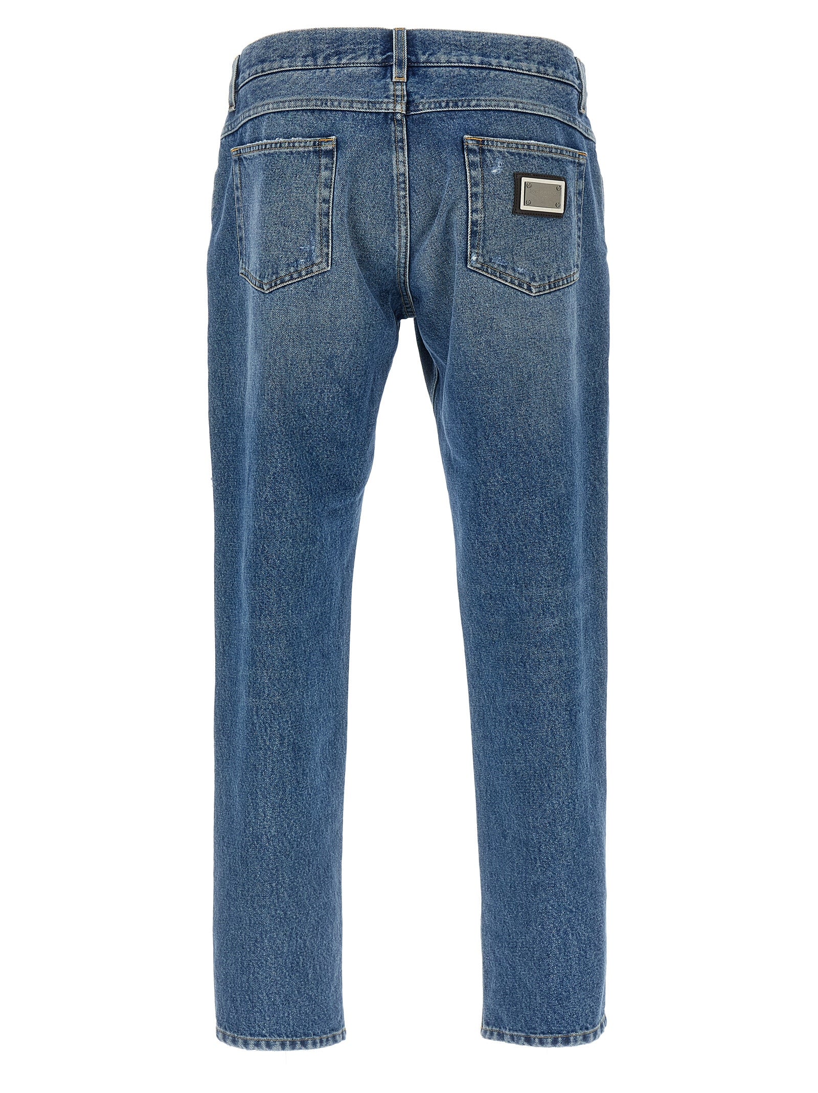 Blue Cotton Straight-Leg Jeans