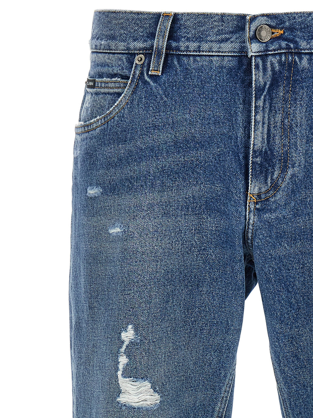 Blue Cotton Straight-Leg Jeans