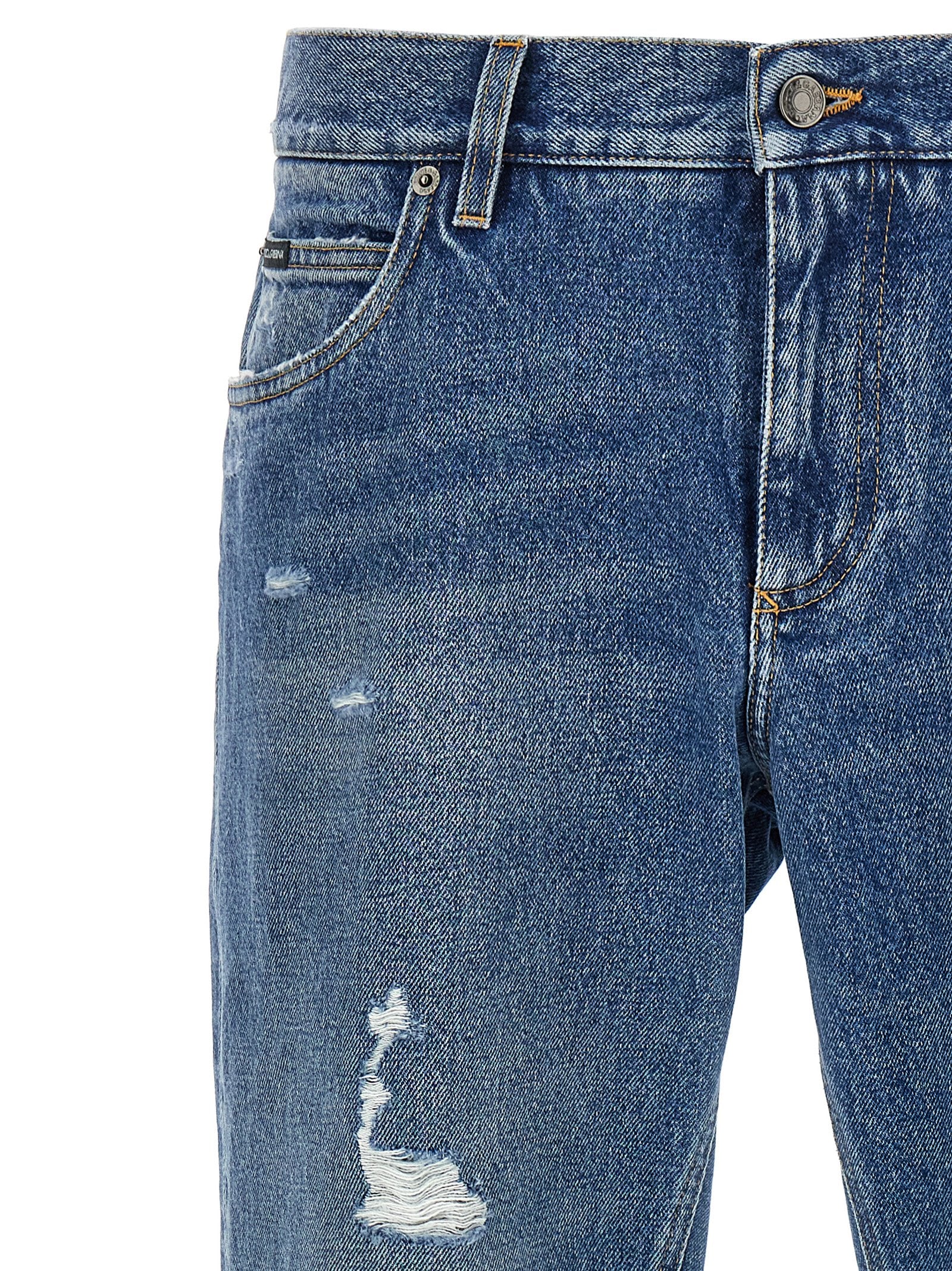 Blue Cotton Straight-Leg Jeans
