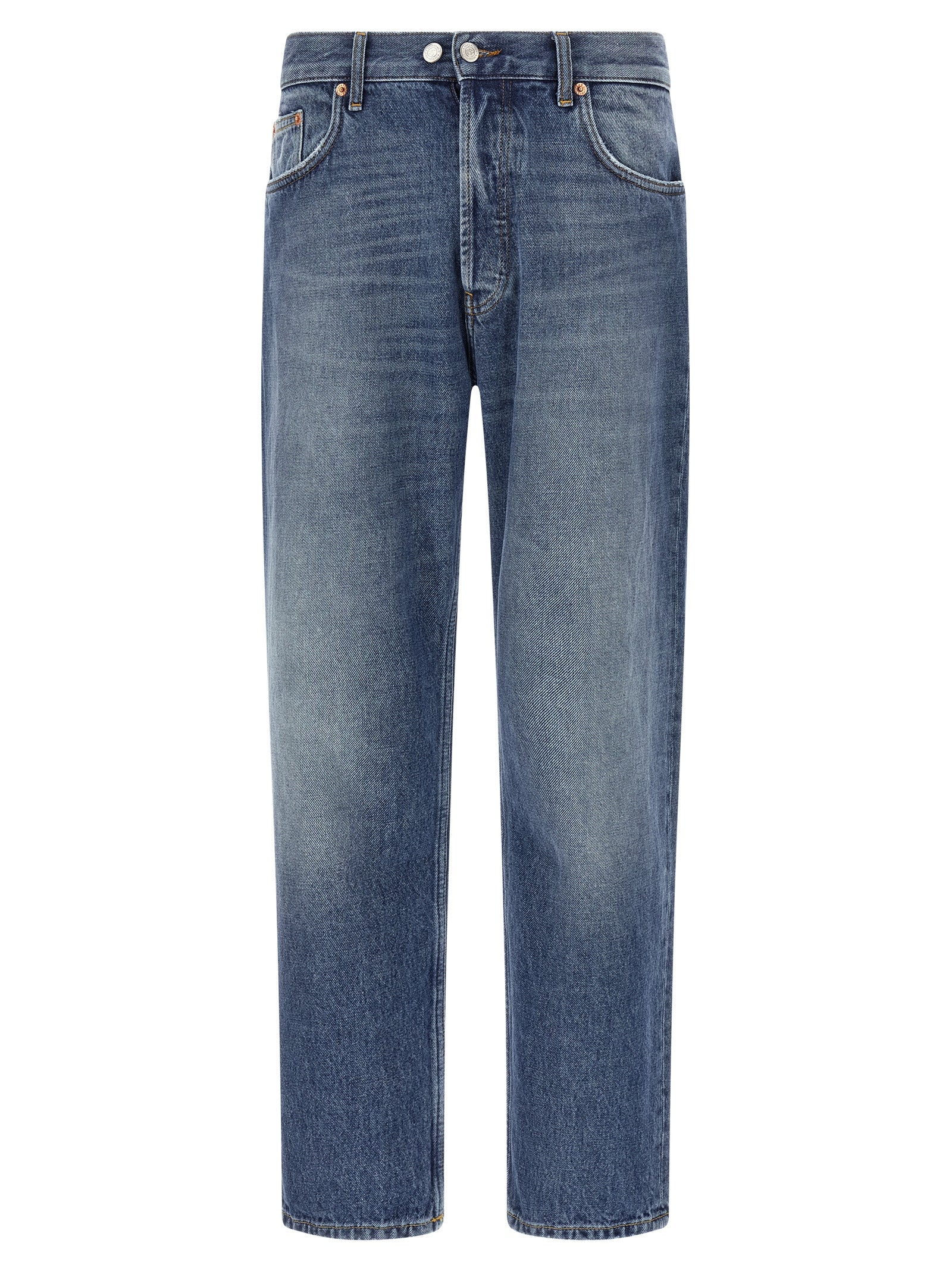 Blue Cotton Straight-Leg Jeans