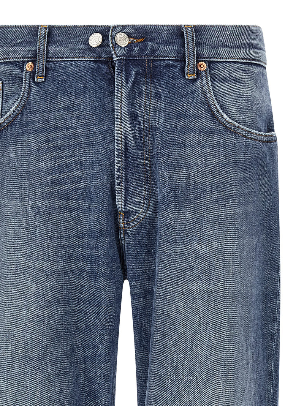 Blue Cotton Straight-Leg Jeans