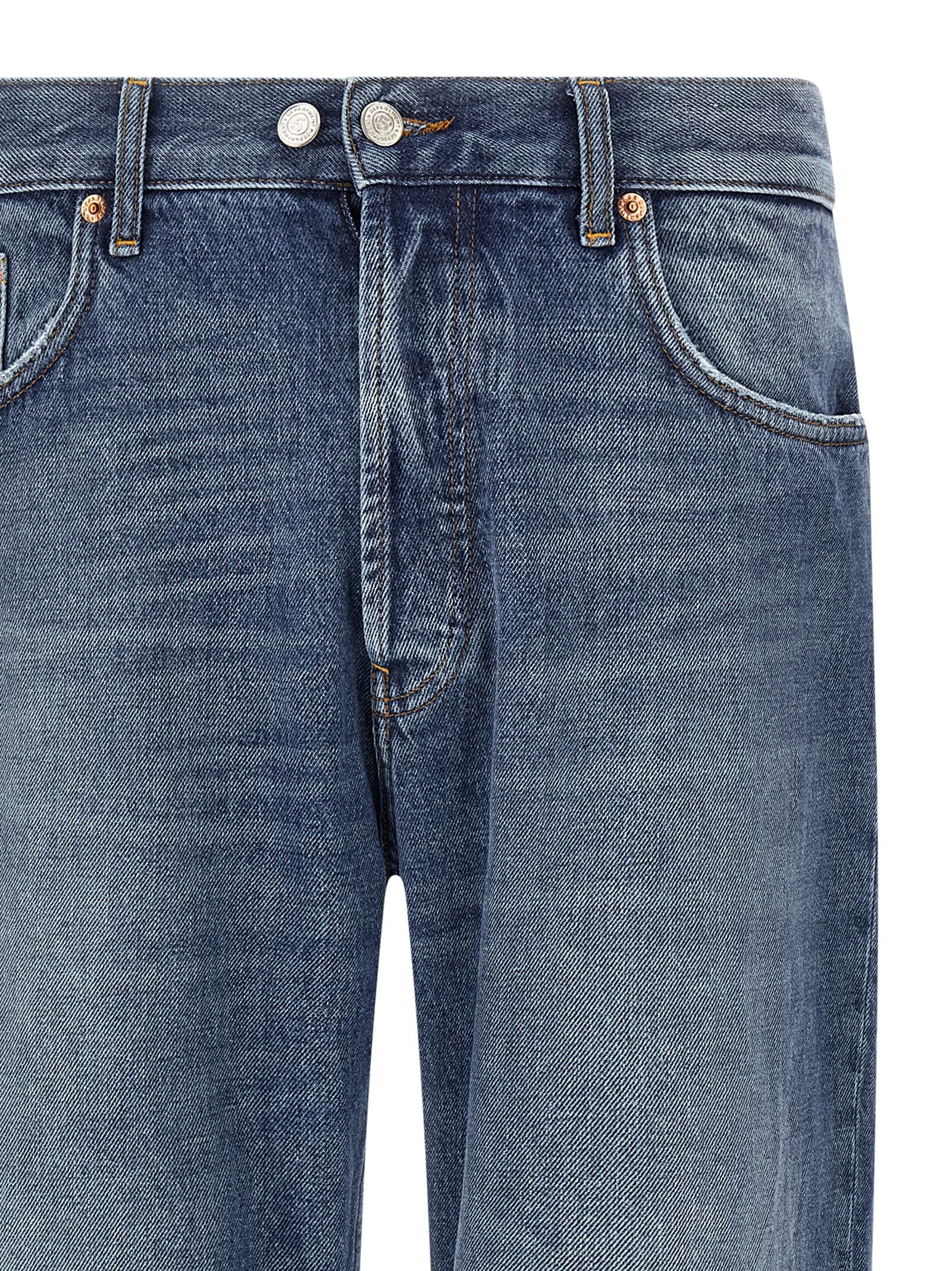 Blue Cotton Straight-Leg Jeans
