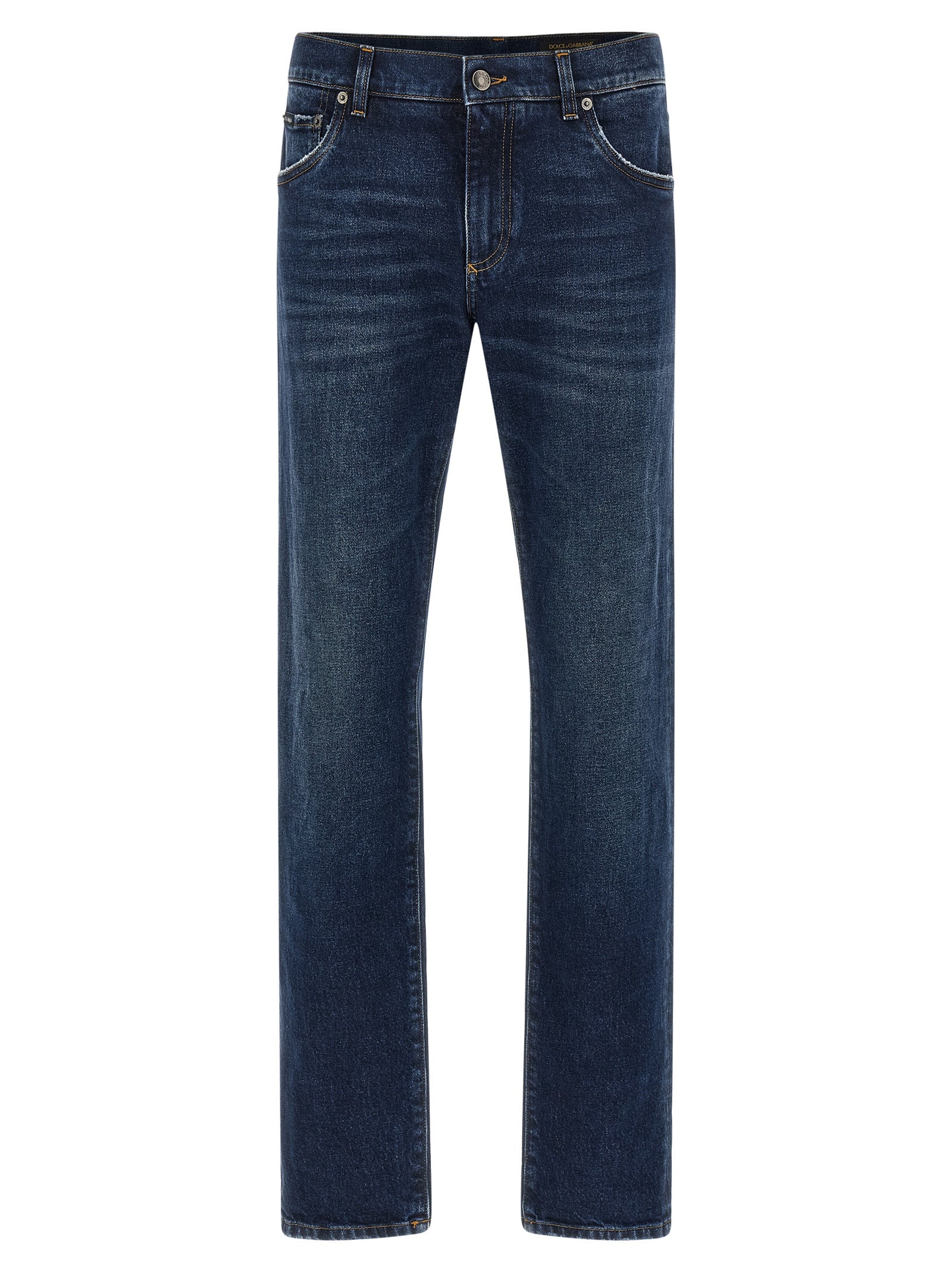 Blue Cotton Straight-Leg Jeans