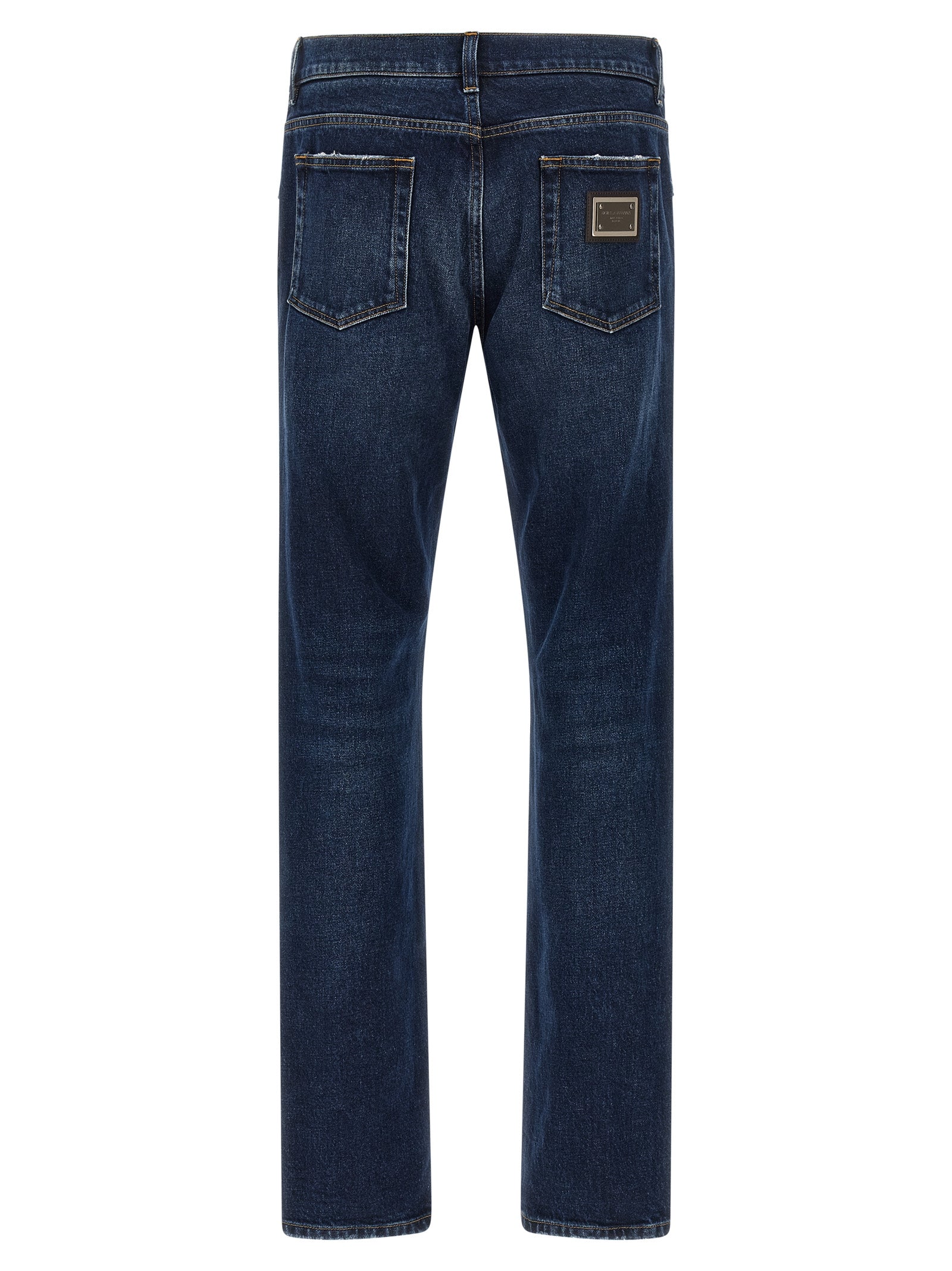 Blue Cotton Straight-Leg Jeans