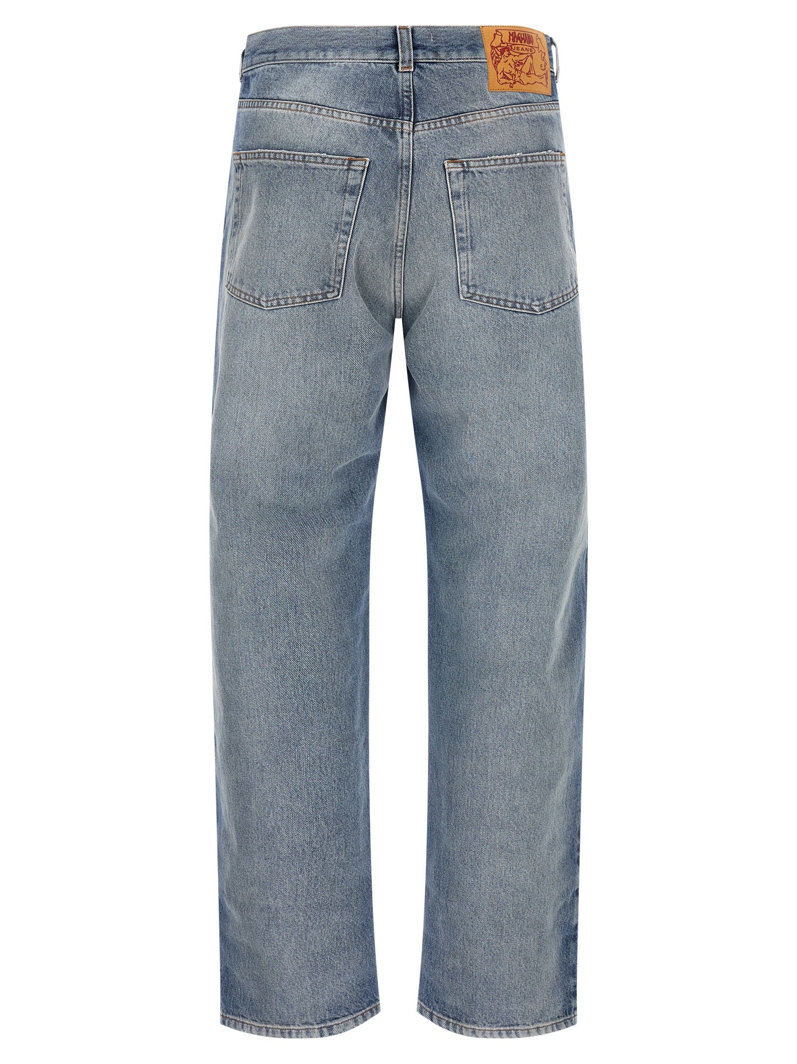 Blue Cotton Straight-Leg Jeans