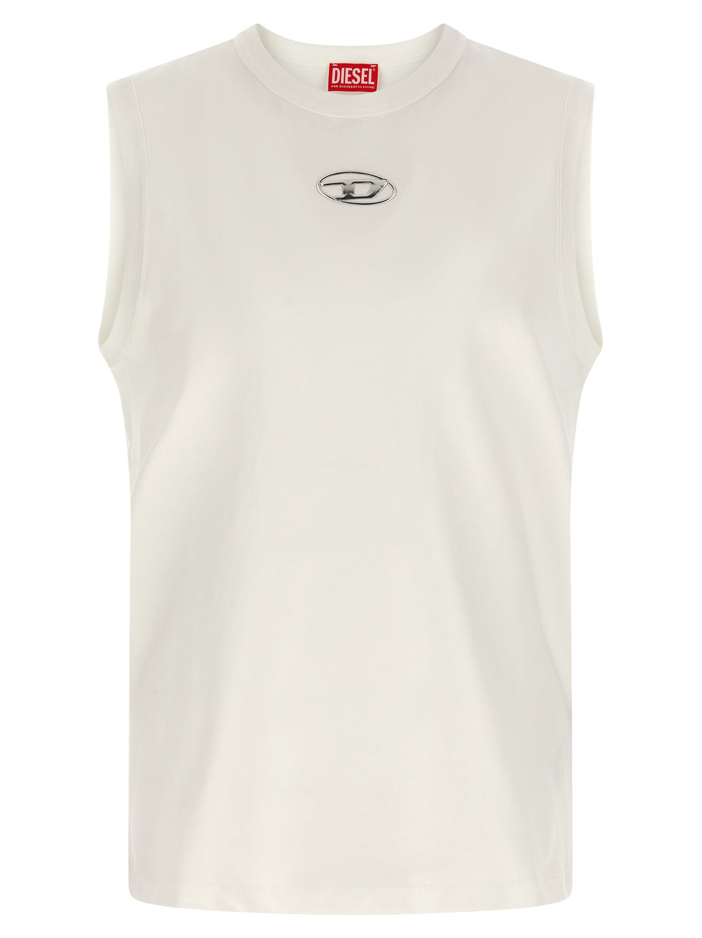 White Cotton Sleeveles T-Shirt