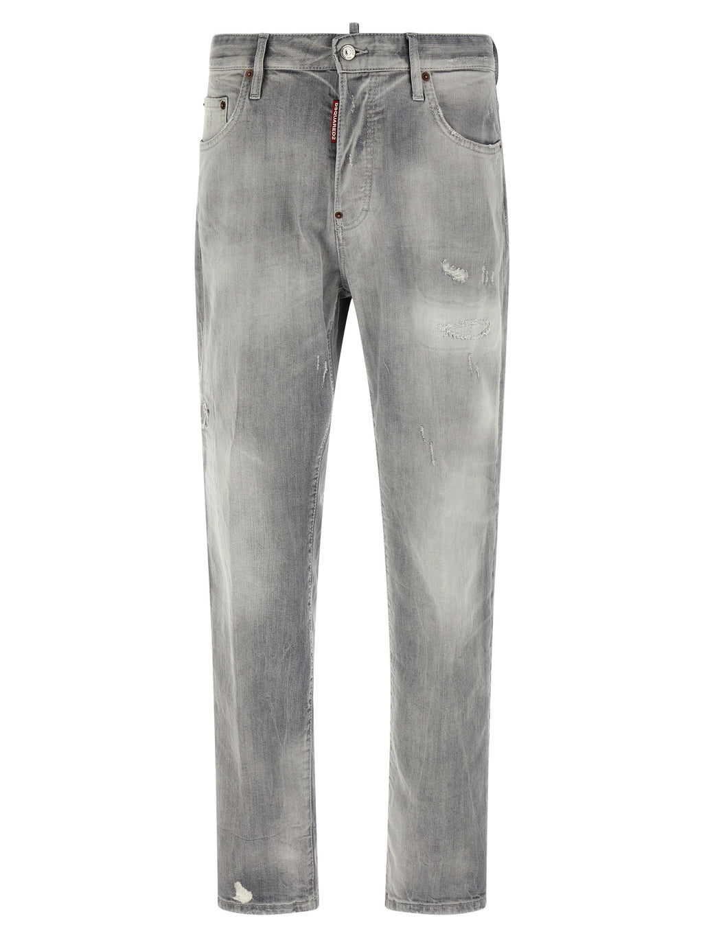 Gray Cotton Straight-Leg Jeans