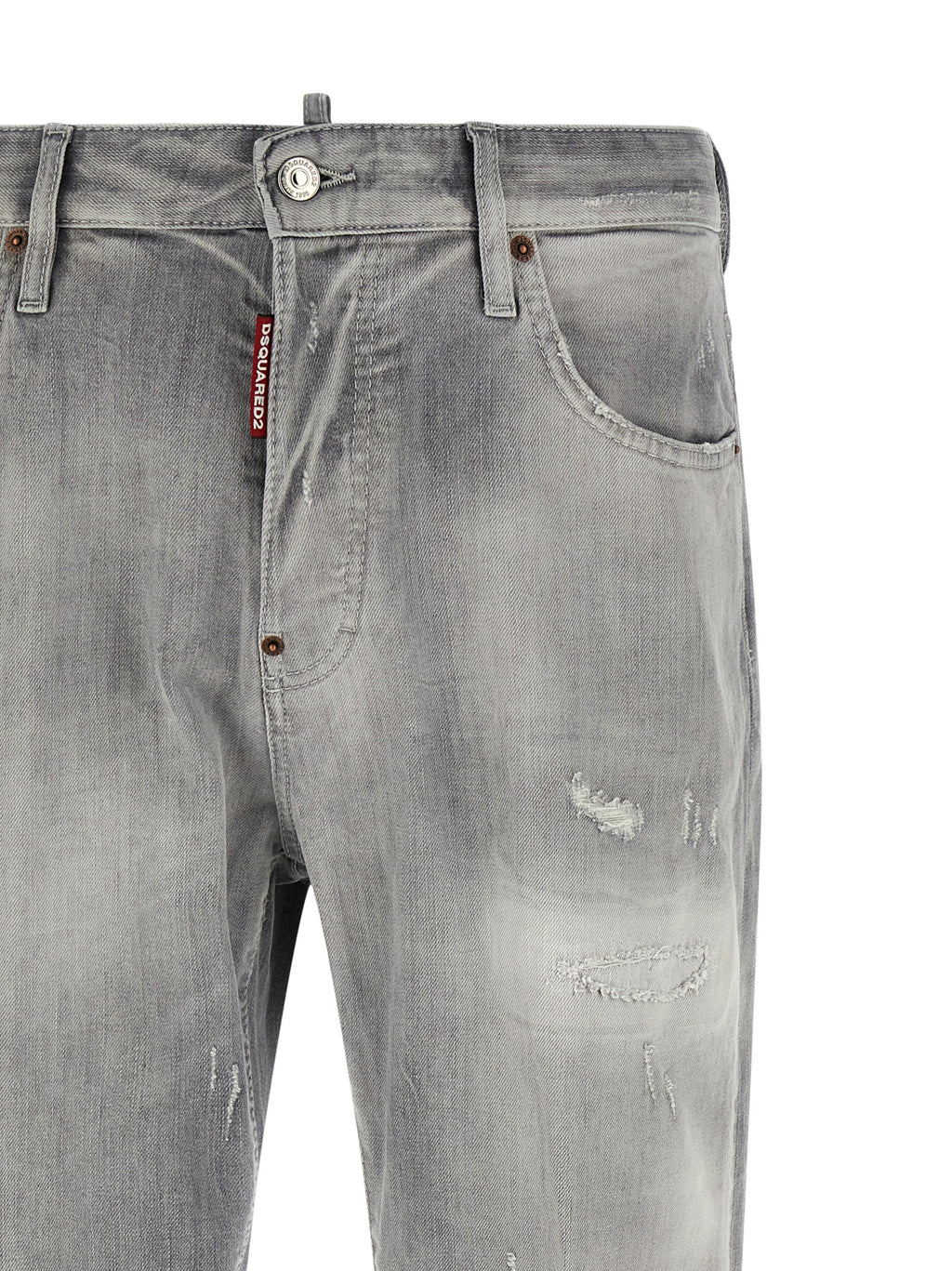 Gray Cotton Straight-Leg Jeans