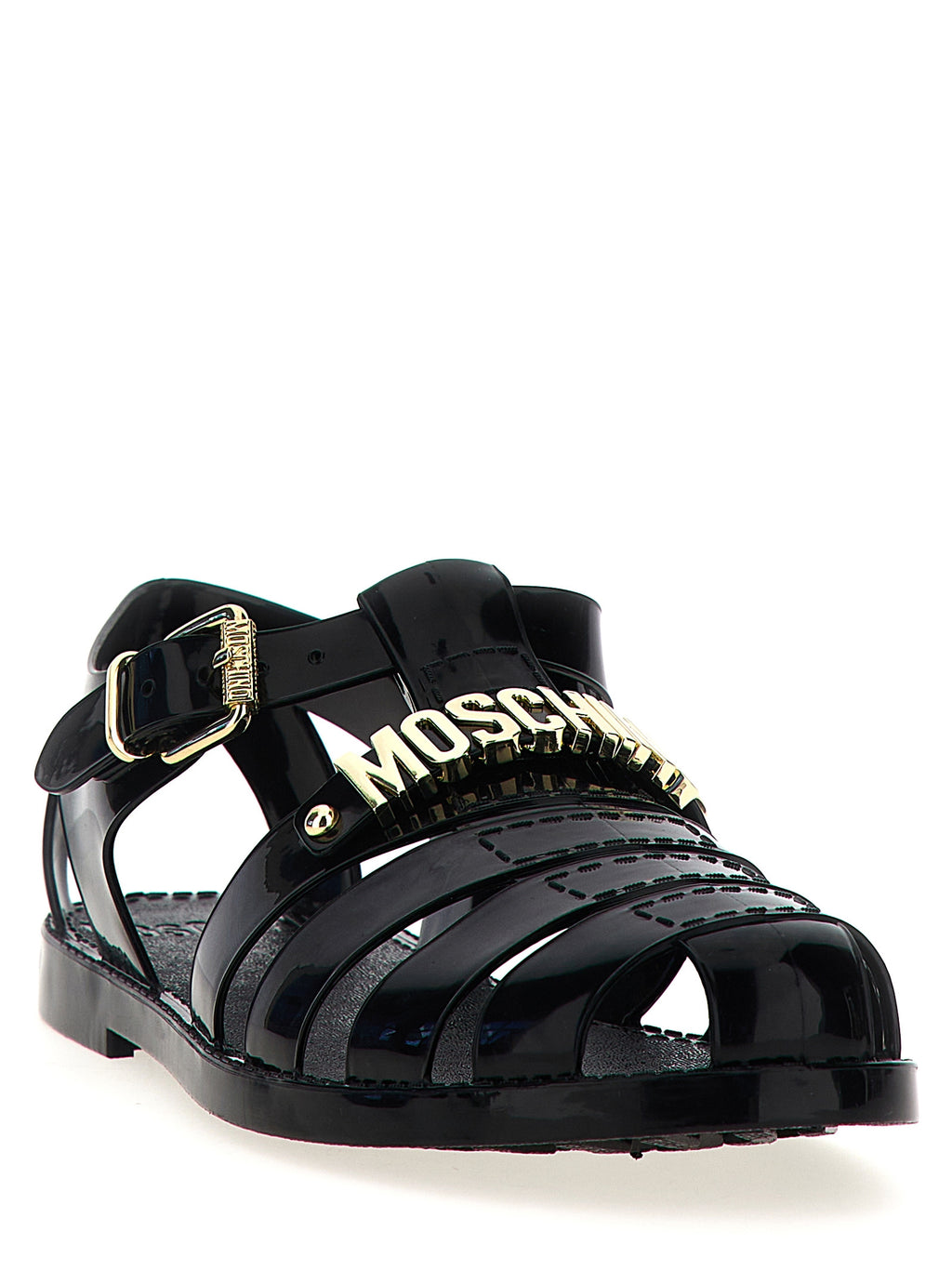 Black Pvc Flat Sandals