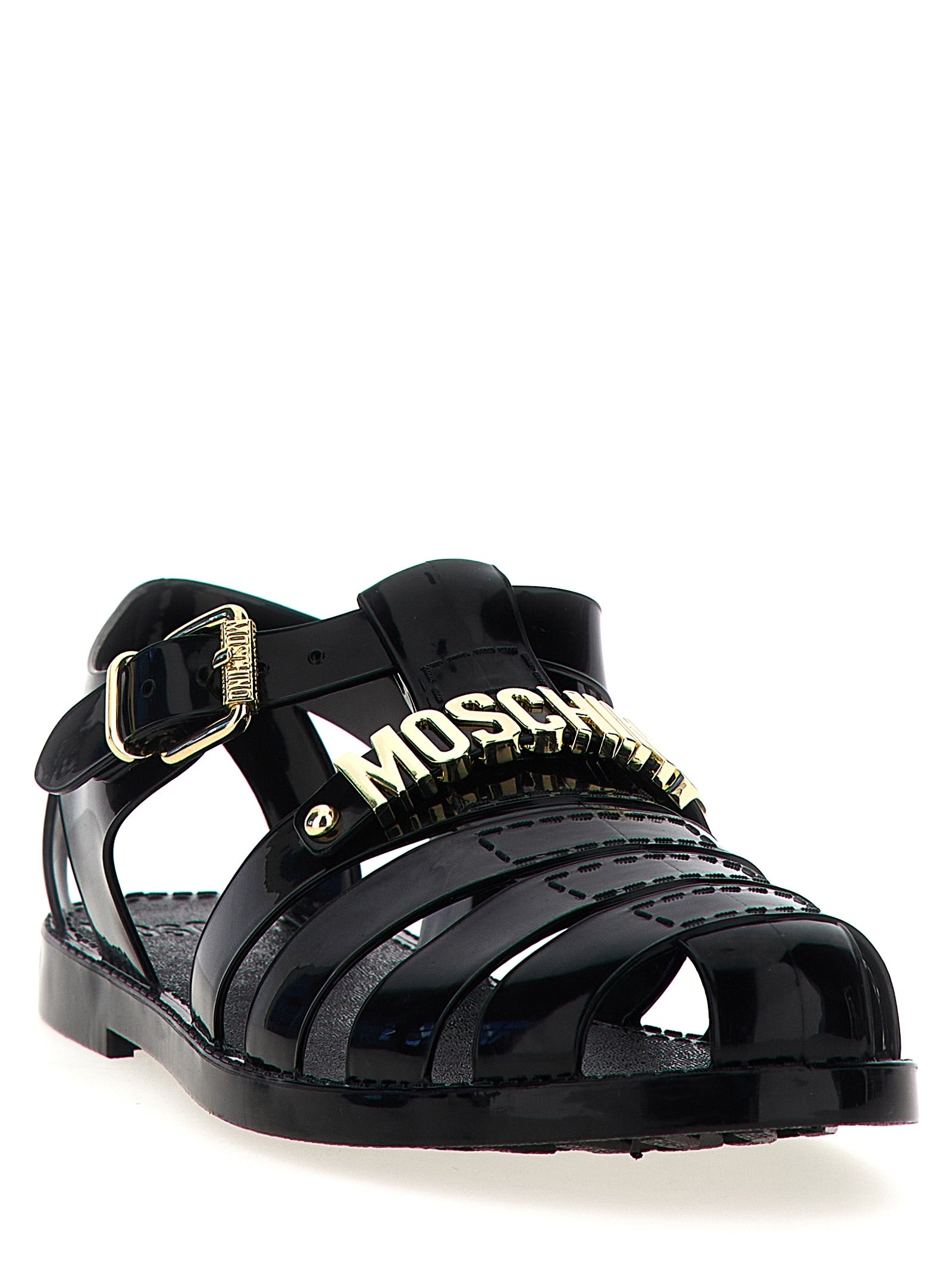 Black Pvc Flat Sandals