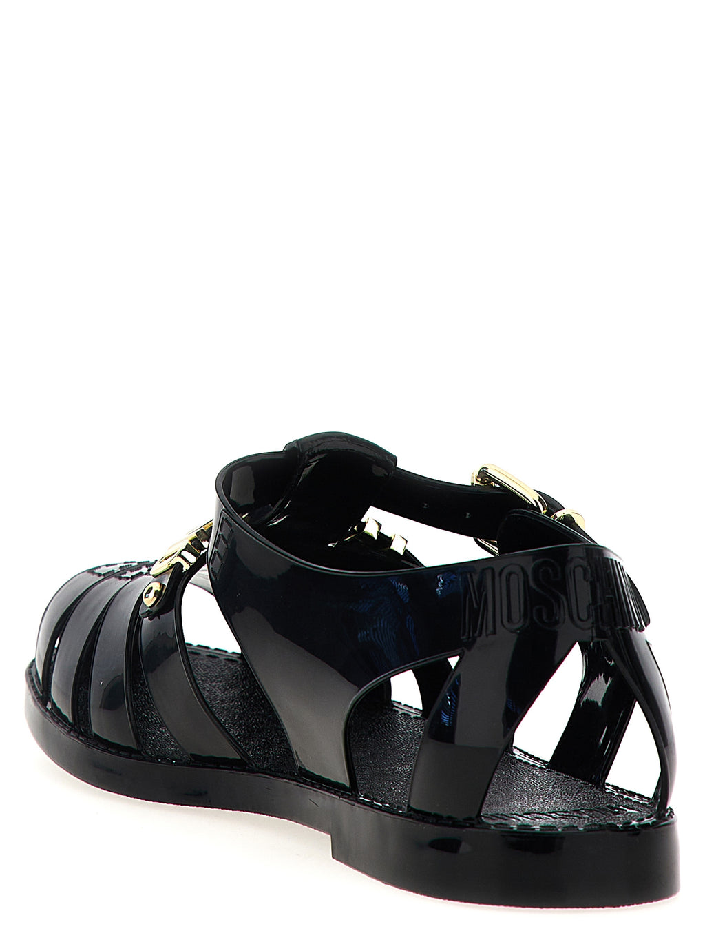 Black Pvc Flat Sandals