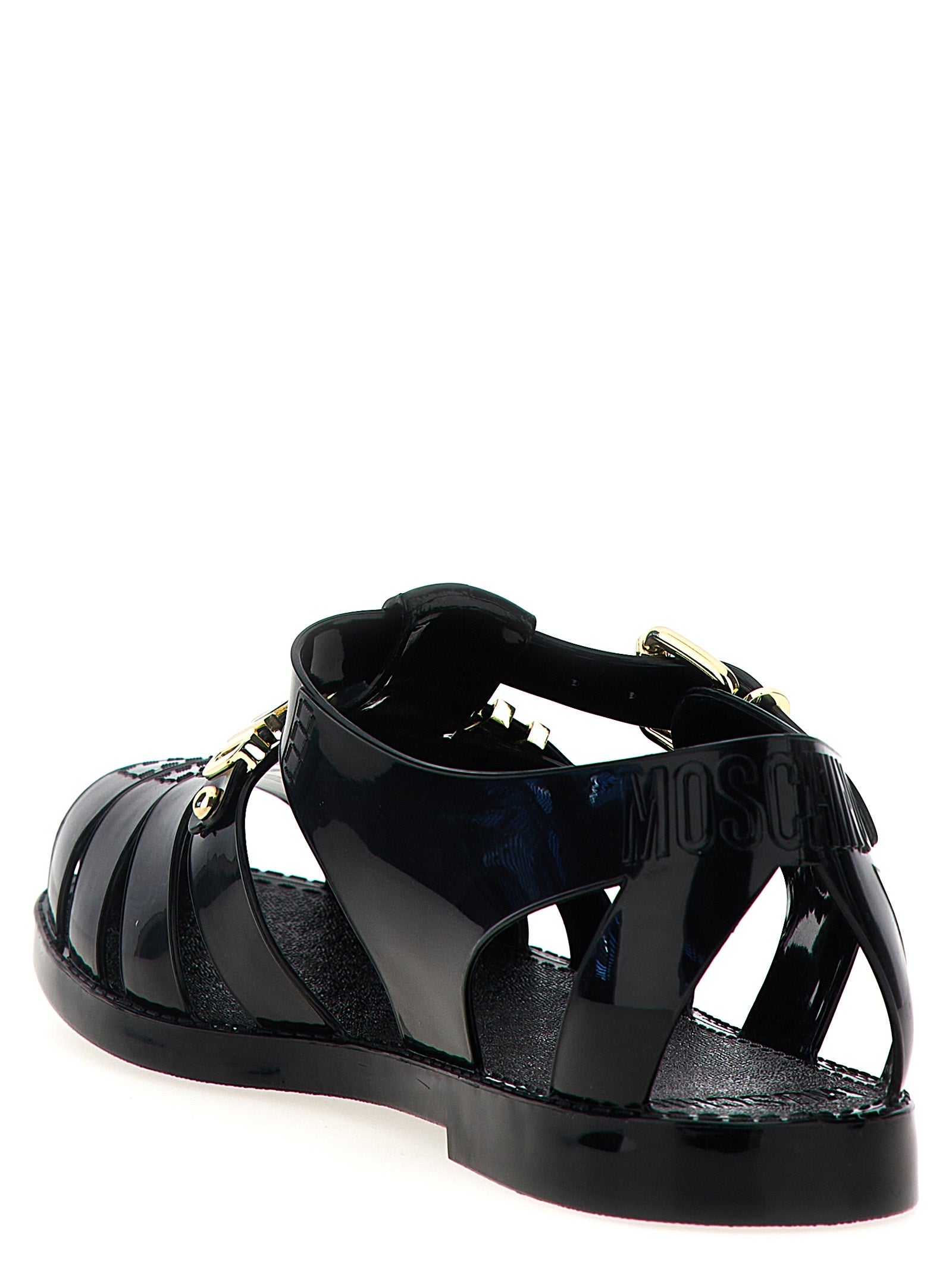 Black Pvc Flat Sandals