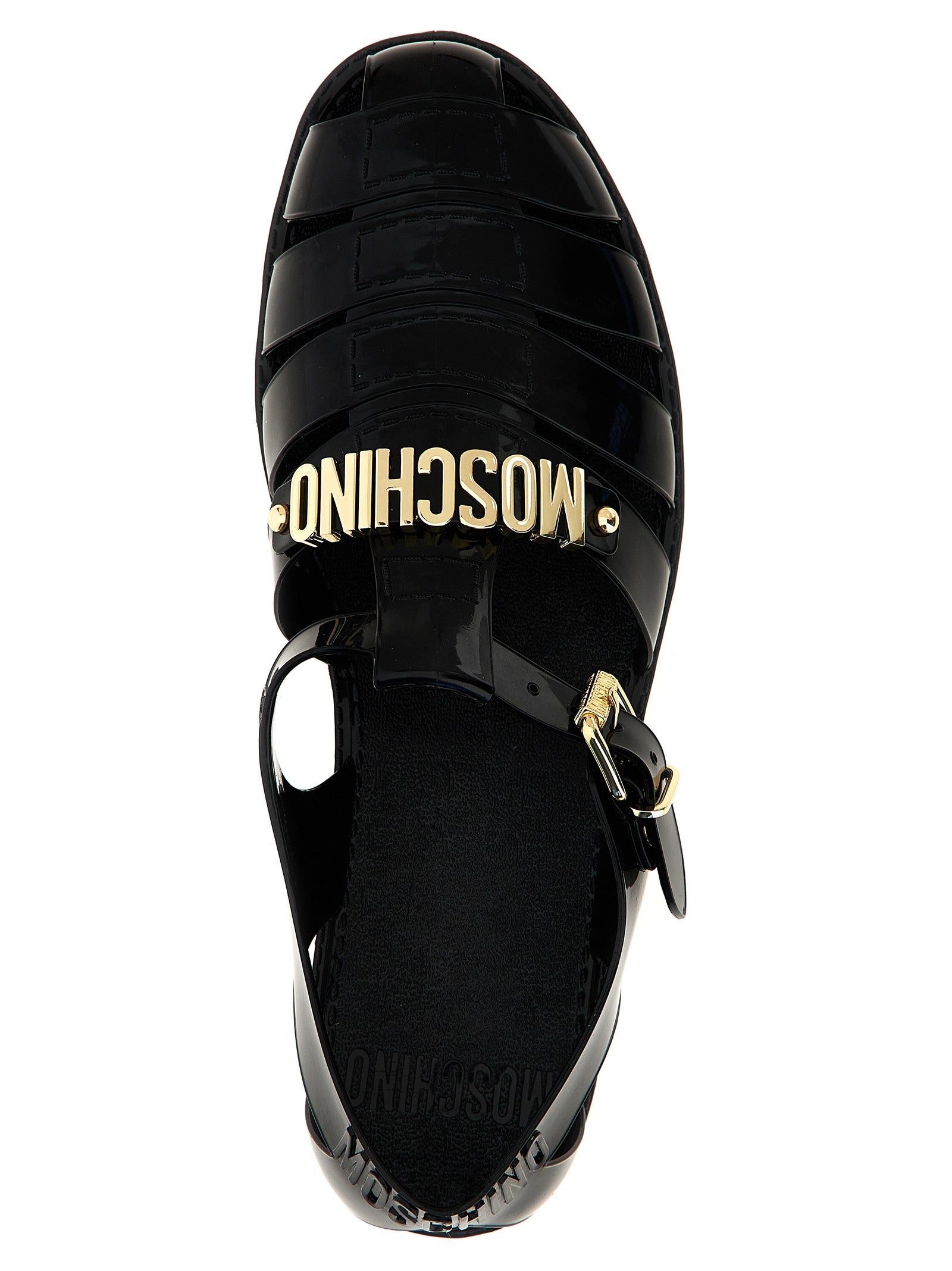 Black Pvc Flat Sandals