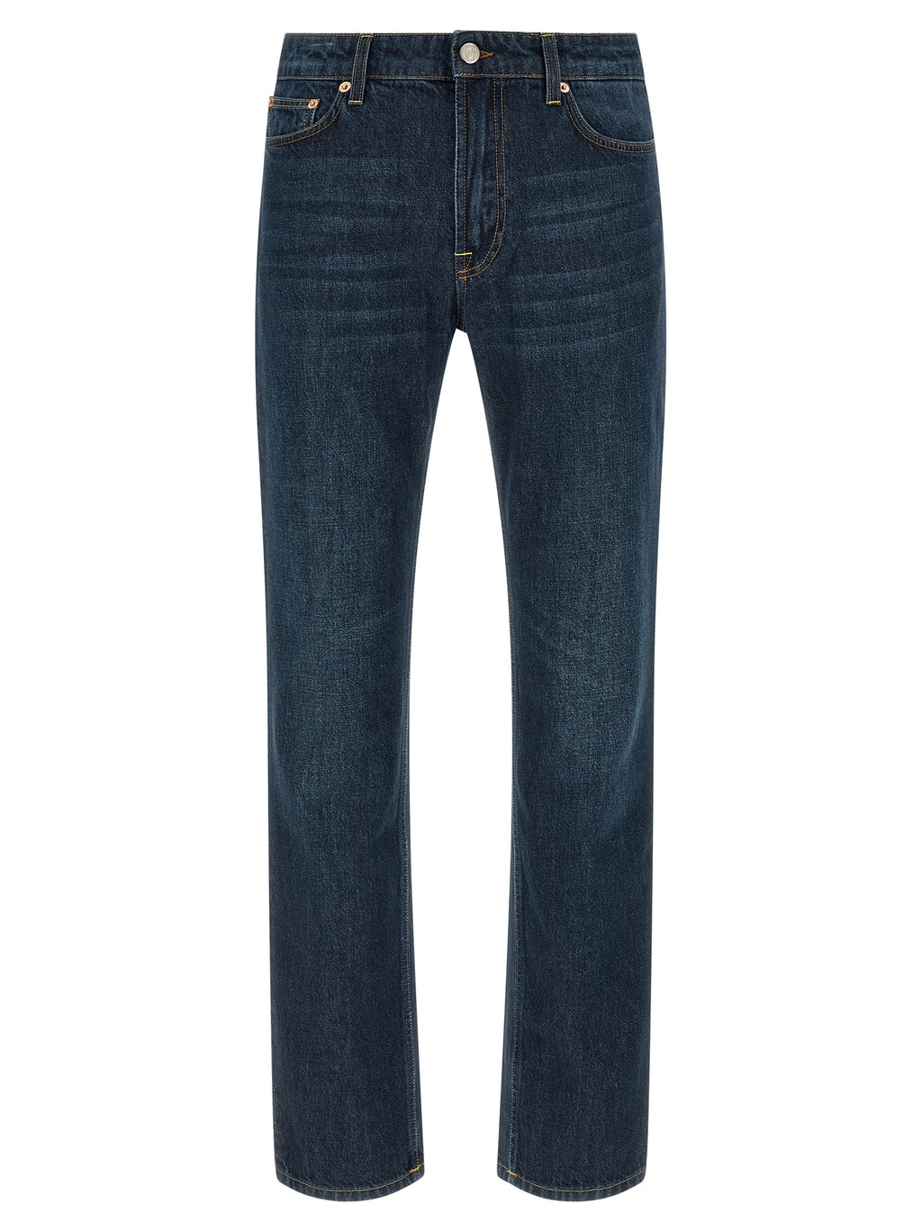Blue Cotton Straight-Leg Jeans