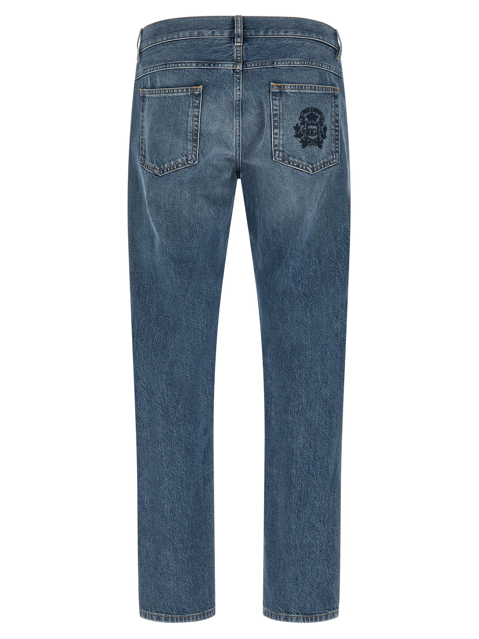 Blue Cotton Straight-Leg Jeans
