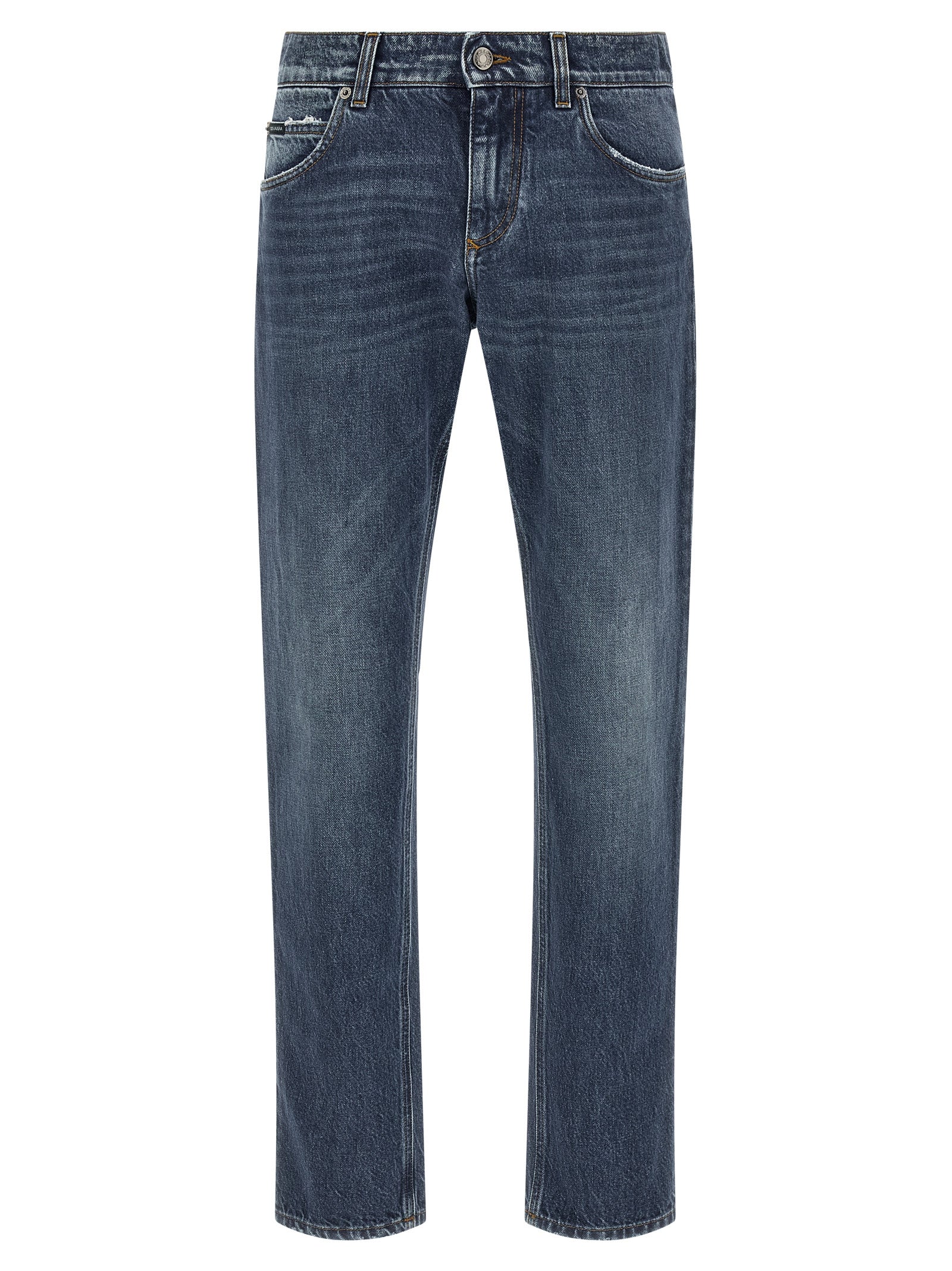 Blue Cotton Straight-Leg Jeans
