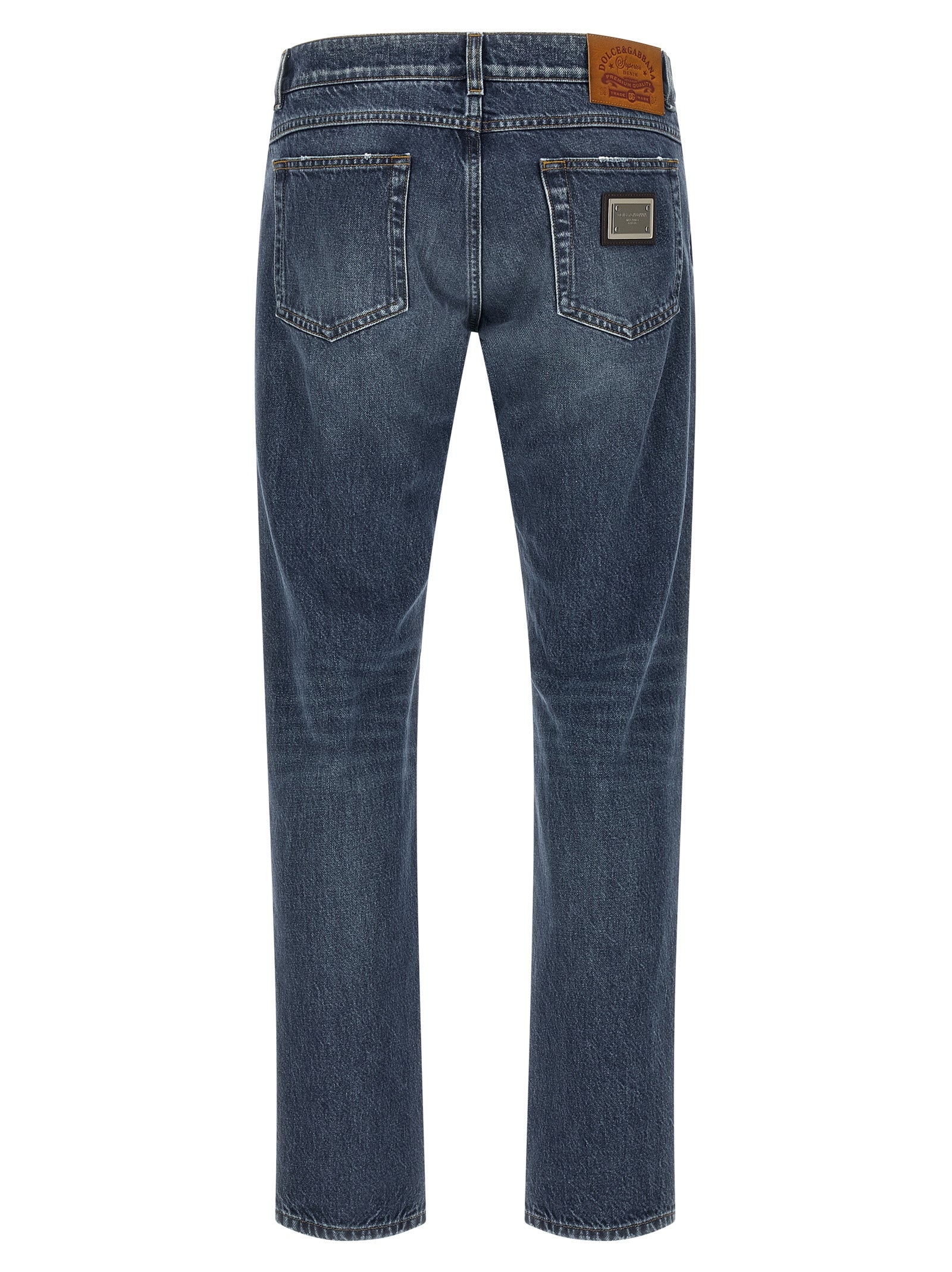 Blue Cotton Straight-Leg Jeans
